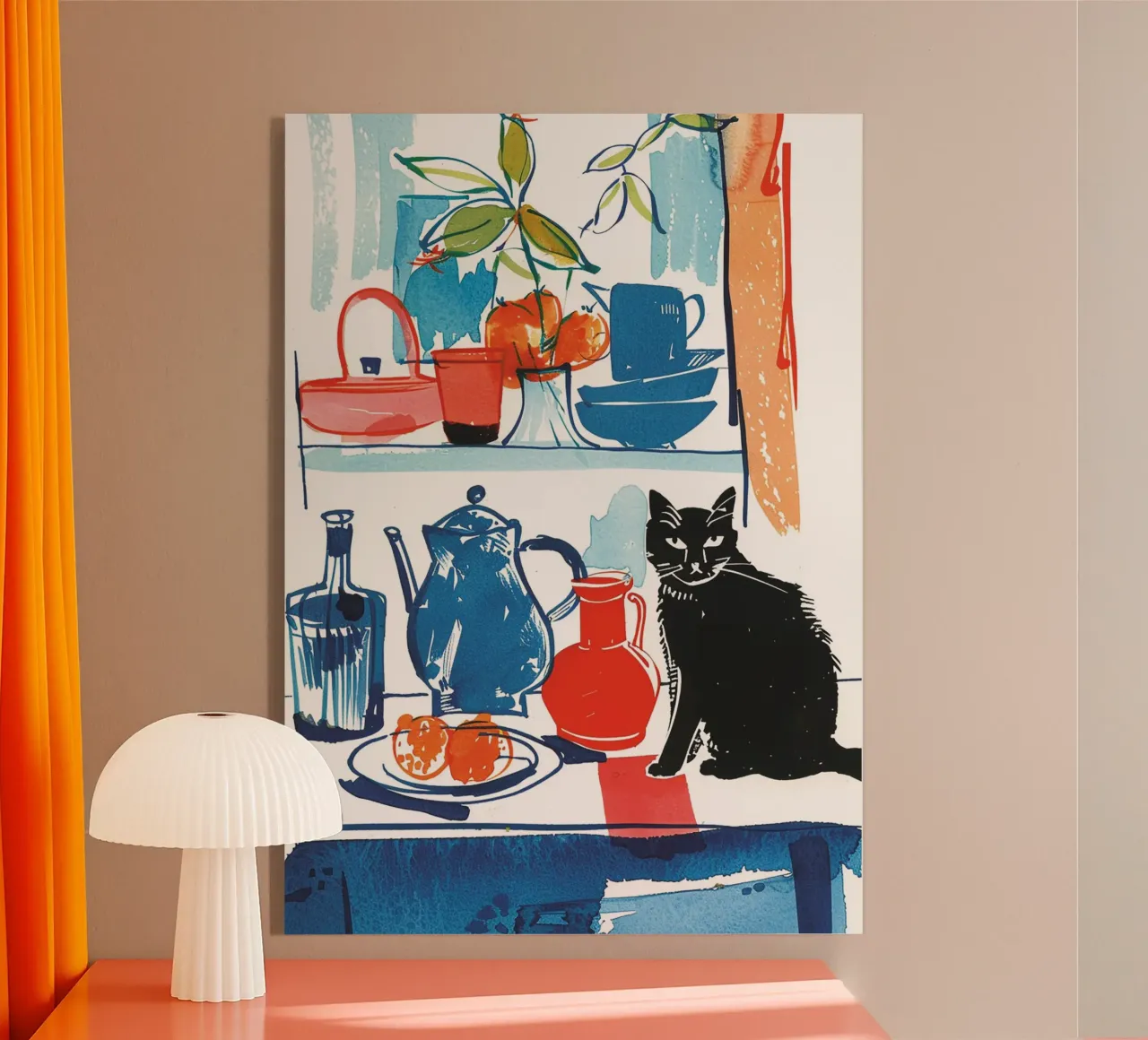 Whimsical Still Life with a Black Cat plexiglass da Hey Vincent