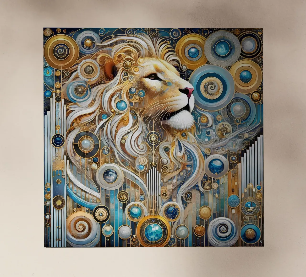 Leone blu e oro pellicola backlit da Art-Nouveau-Dsg