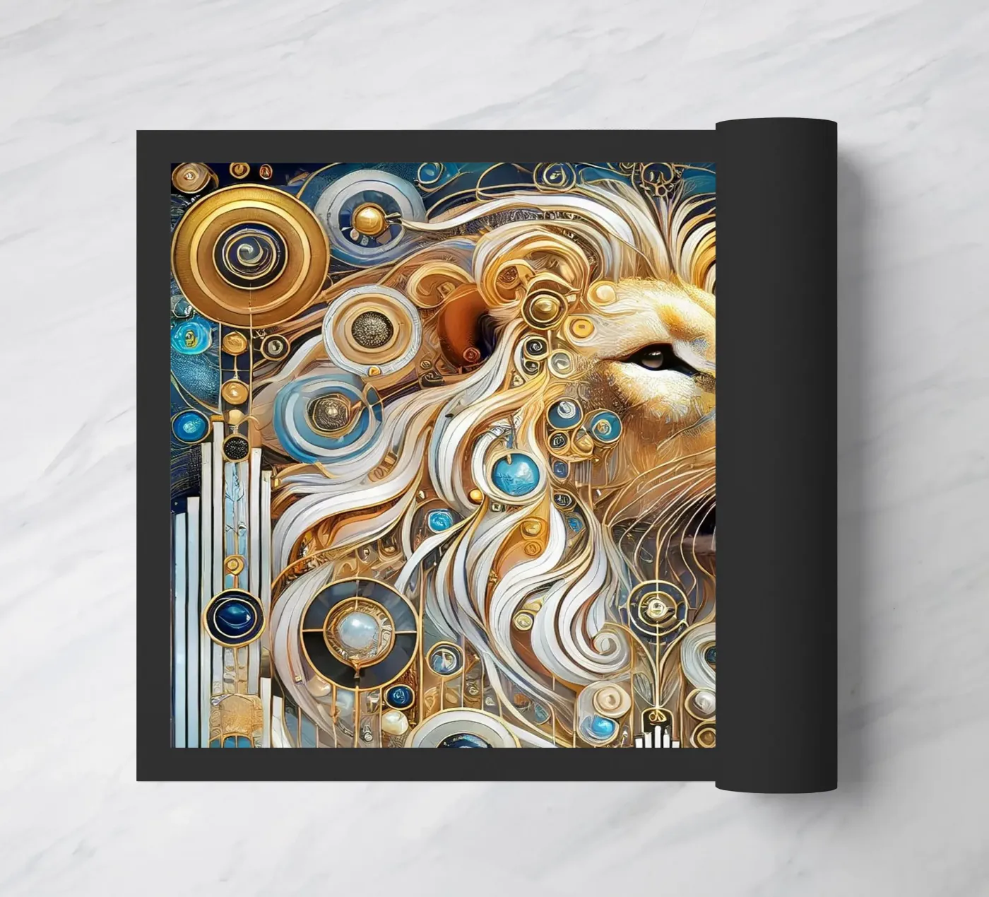 Blue and gold lion doormat by Art-Nouveau-Dsg