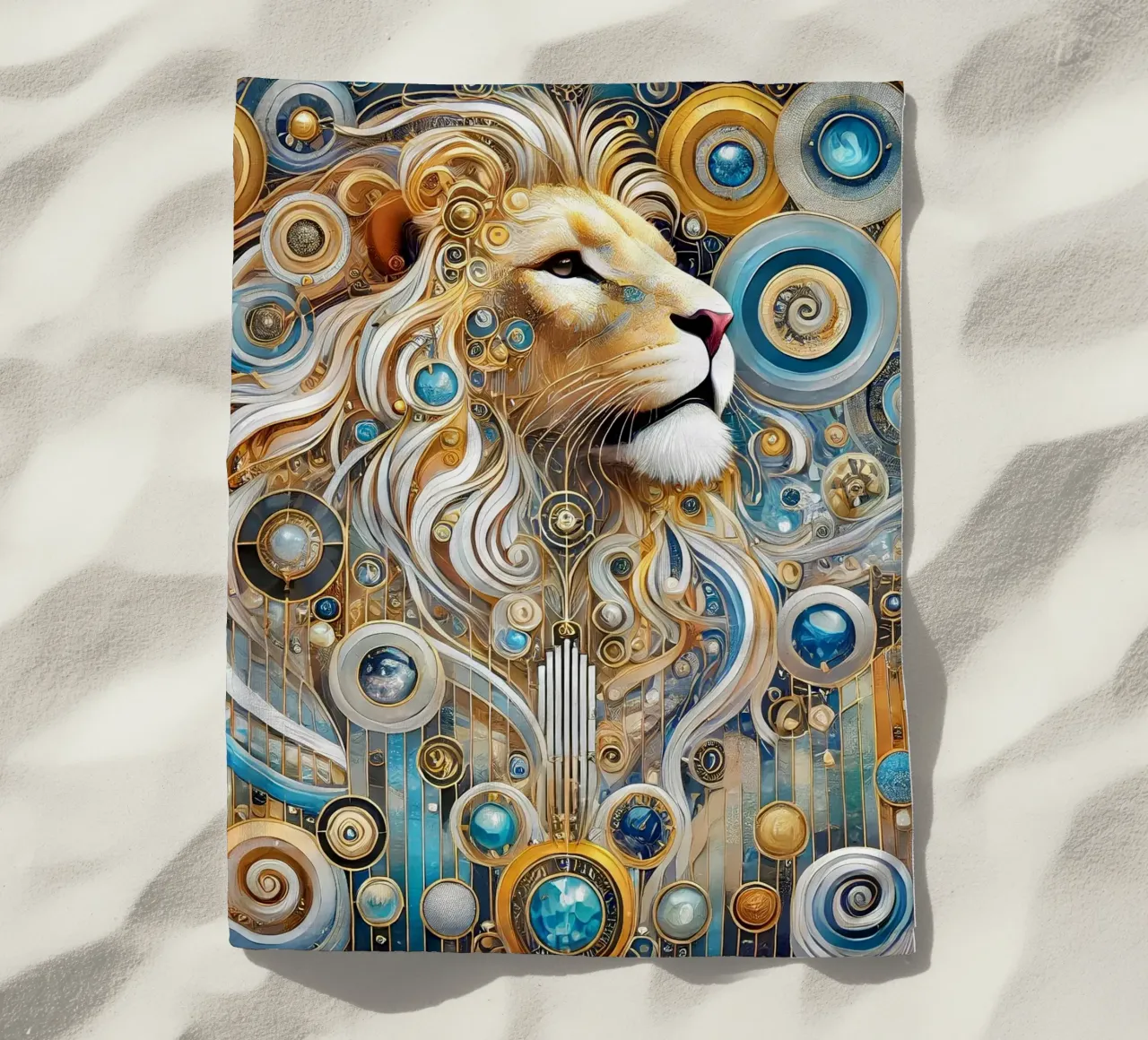 Leone blu e oro telo mare da Art-Nouveau-Dsg