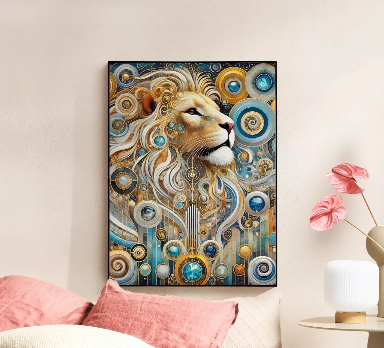 Blue and gold lion acrylic glass by Art-Nouveau-Dsg