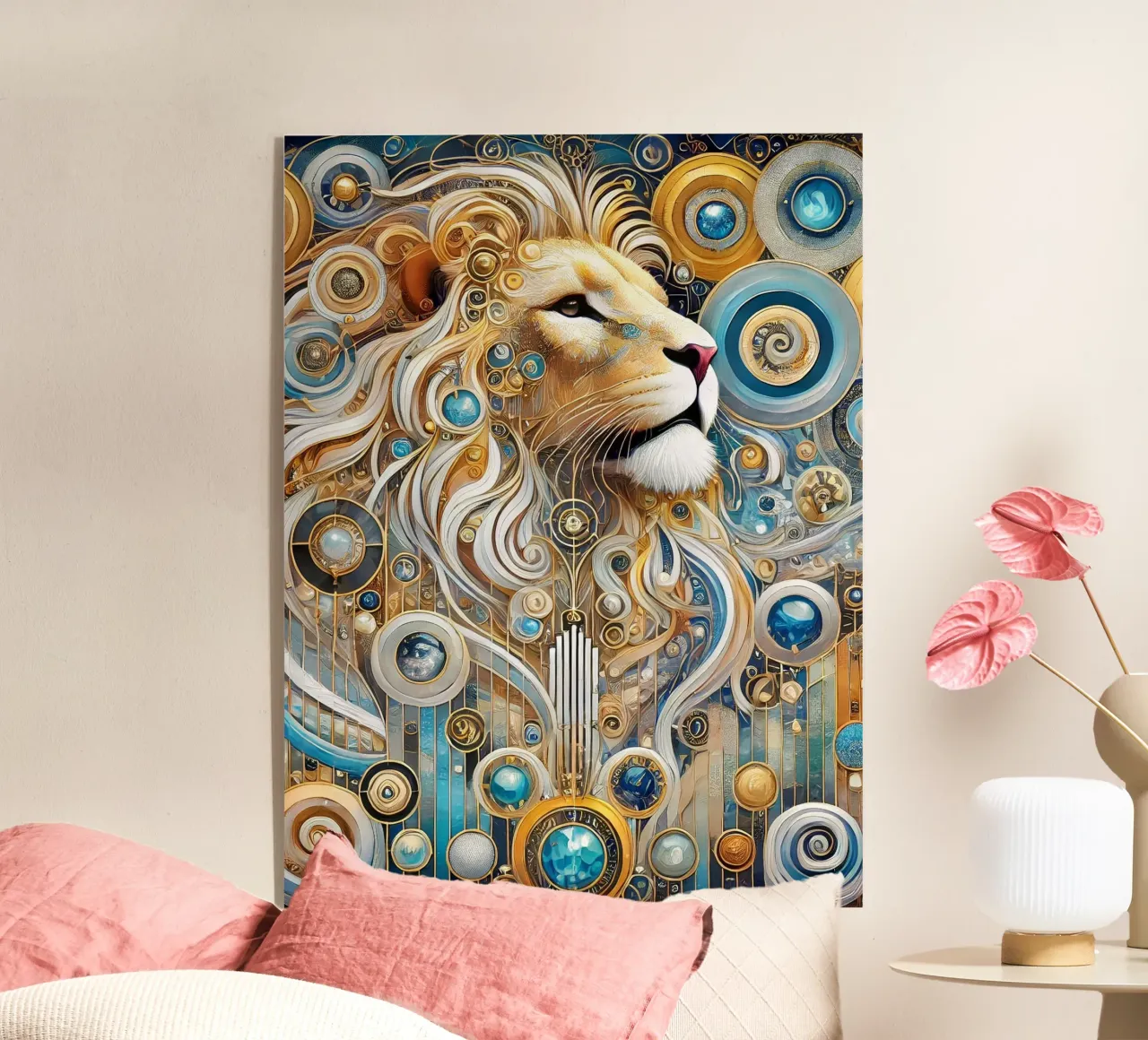 Leone blu e oro plexiglass da Art-Nouveau-Dsg