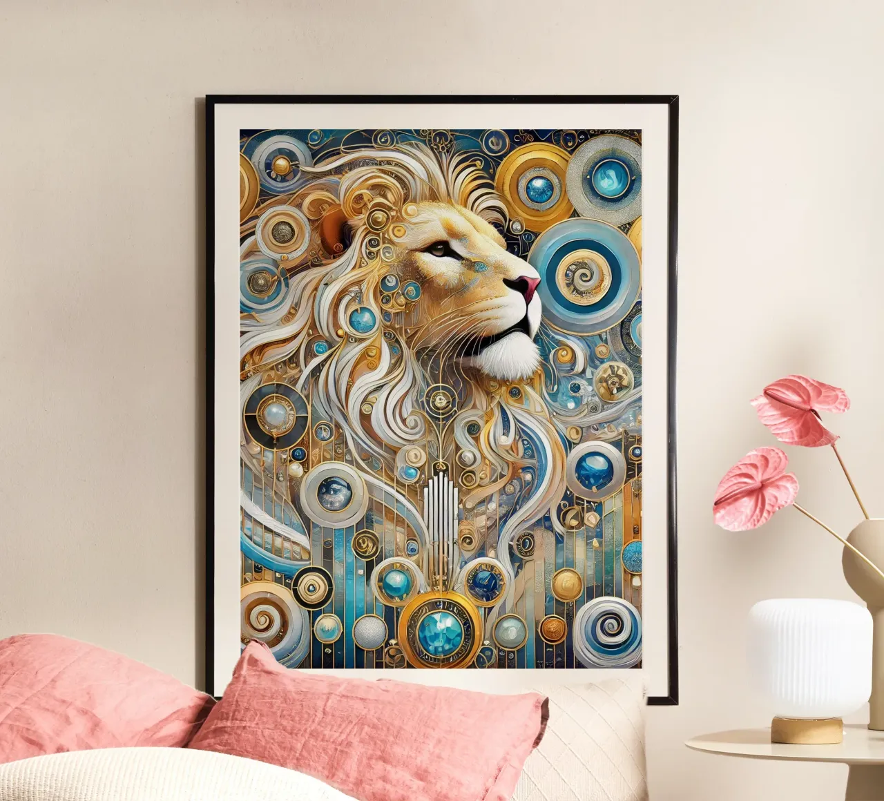 Leone blu e oro poster da Art-Nouveau-Dsg