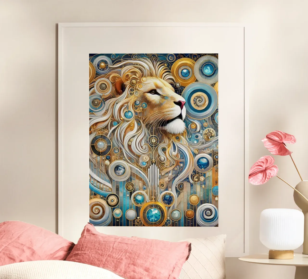 Leone blu e oro poster da Art-Nouveau-Dsg