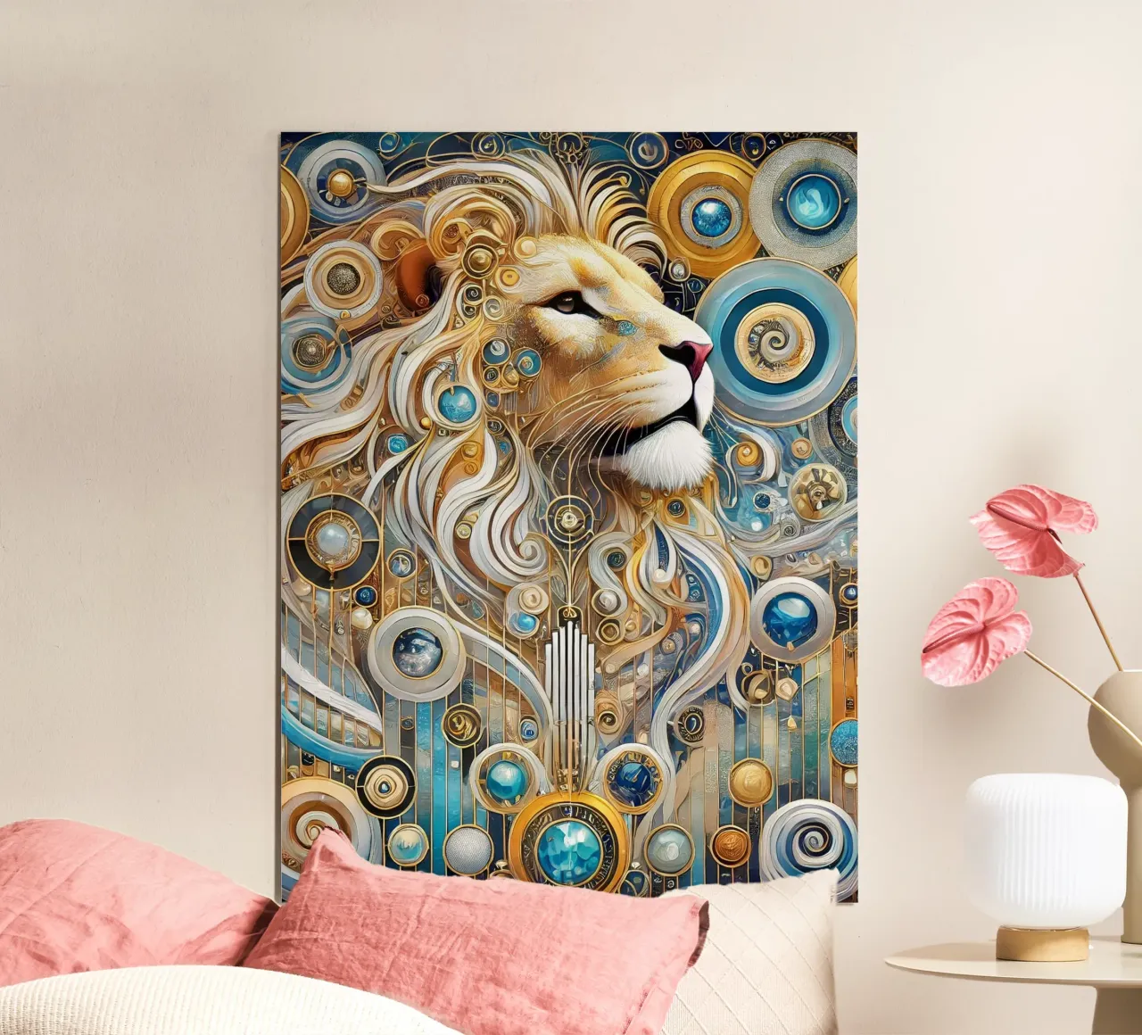 Leone blu e oro poster da Art-Nouveau-Dsg