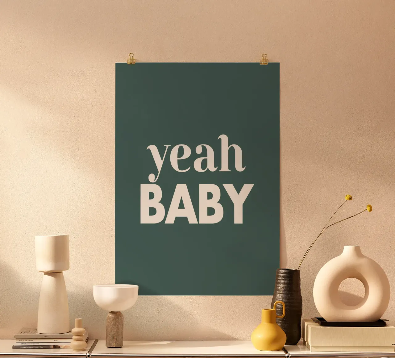 yeah baby poster con telaio in alluminio da WORD & WONDER