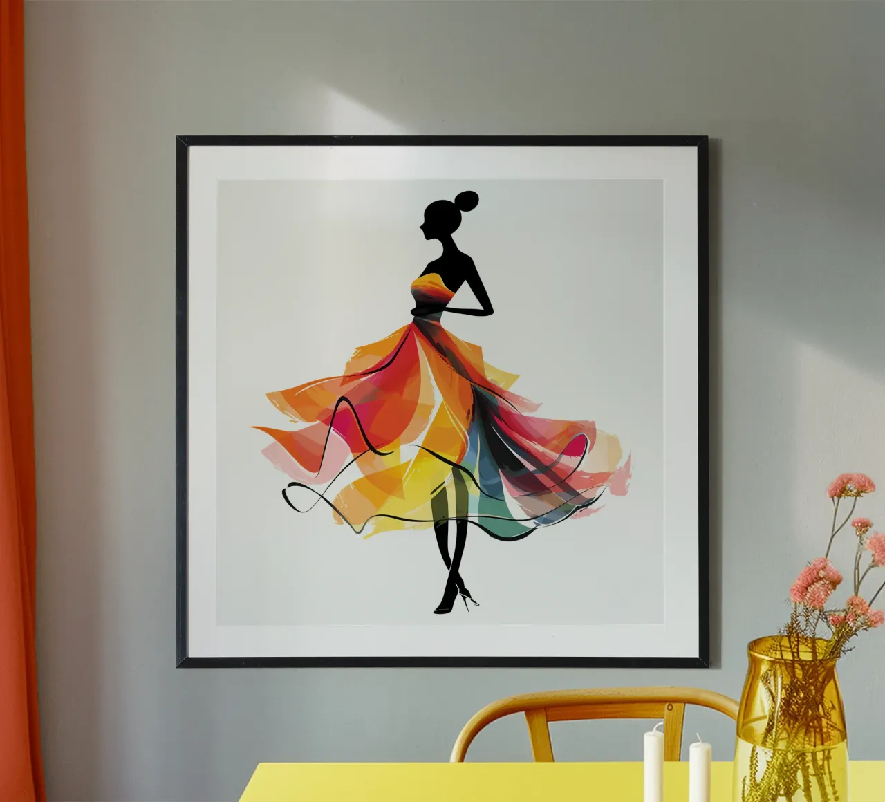 Moda Silhouette Abito colorato Trending Now poster con telaio in legno da Urban Life