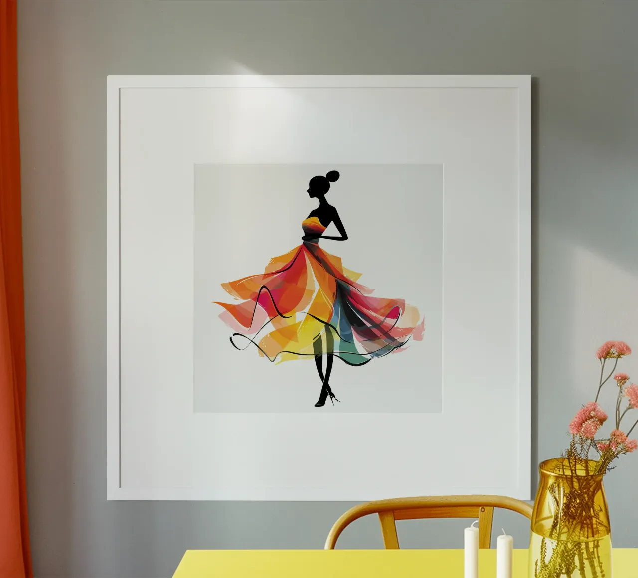 Moda Silhouette Abito colorato Trending Now poster con telaio in legno da Urban Life