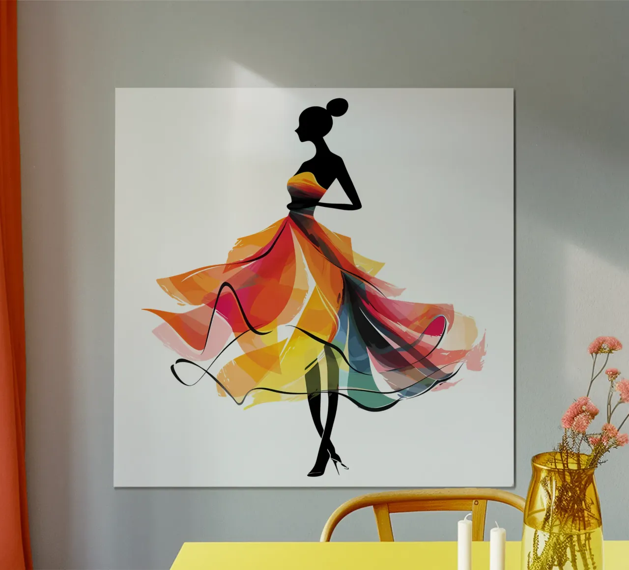 Moda Silhouette Abito colorato Trending Now poster con telaio in legno da Urban Life