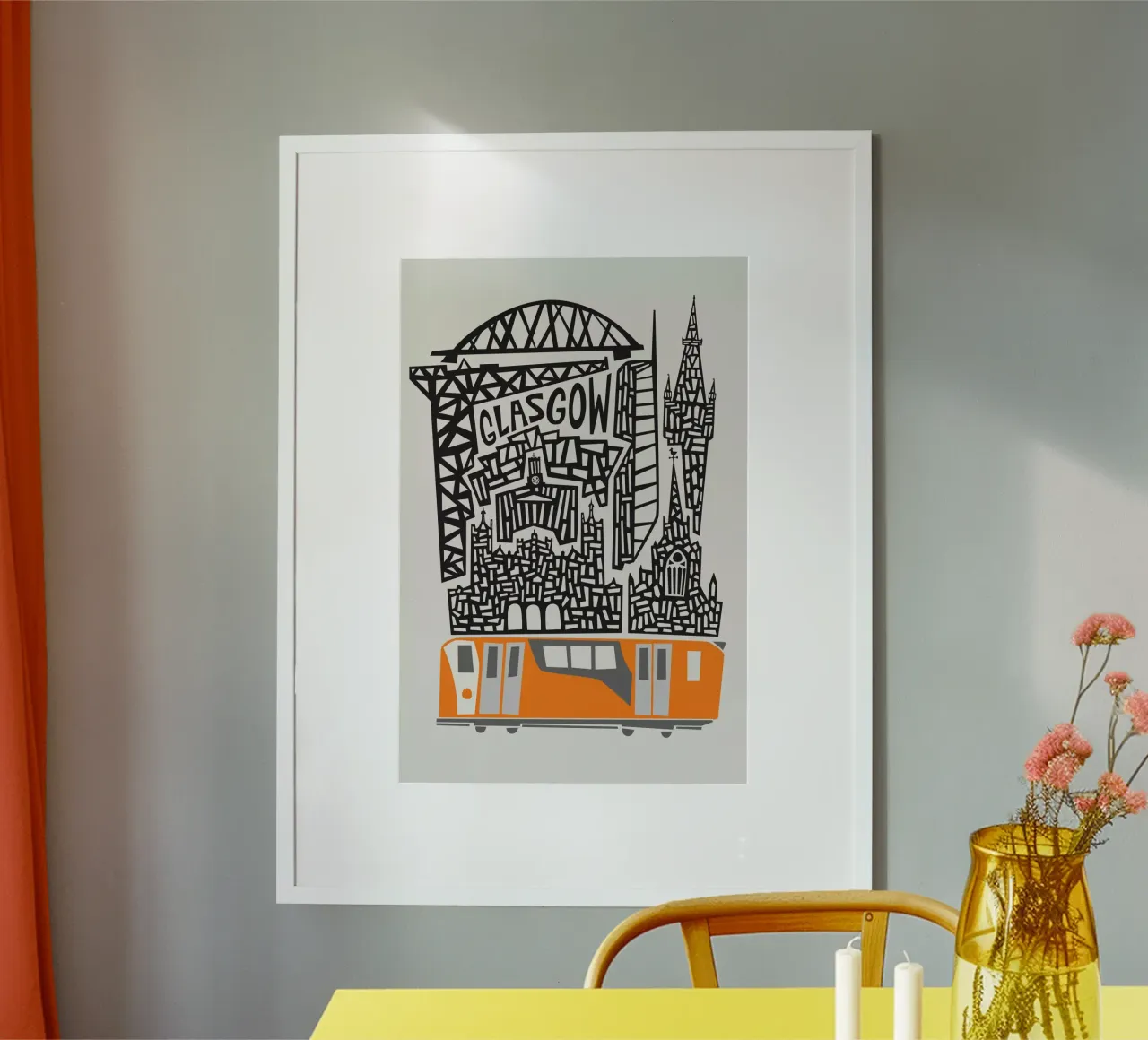 Paesaggio urbano di Glasgow poster con telaio in legno da Fox & Velvet