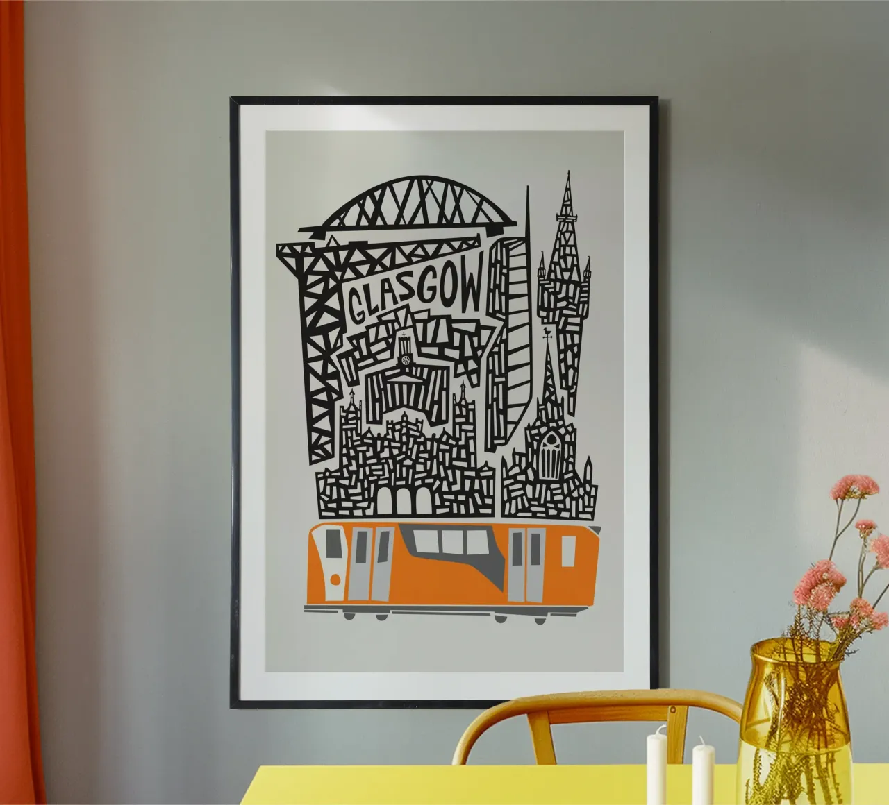 Paesaggio urbano di Glasgow poster con telaio in legno da Fox & Velvet