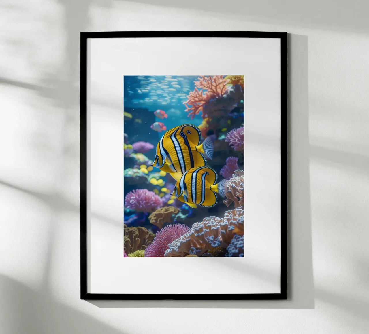 Vibrant Butterflyfish in Coral Paradise poster con telaio in alluminio da AlbertKlee