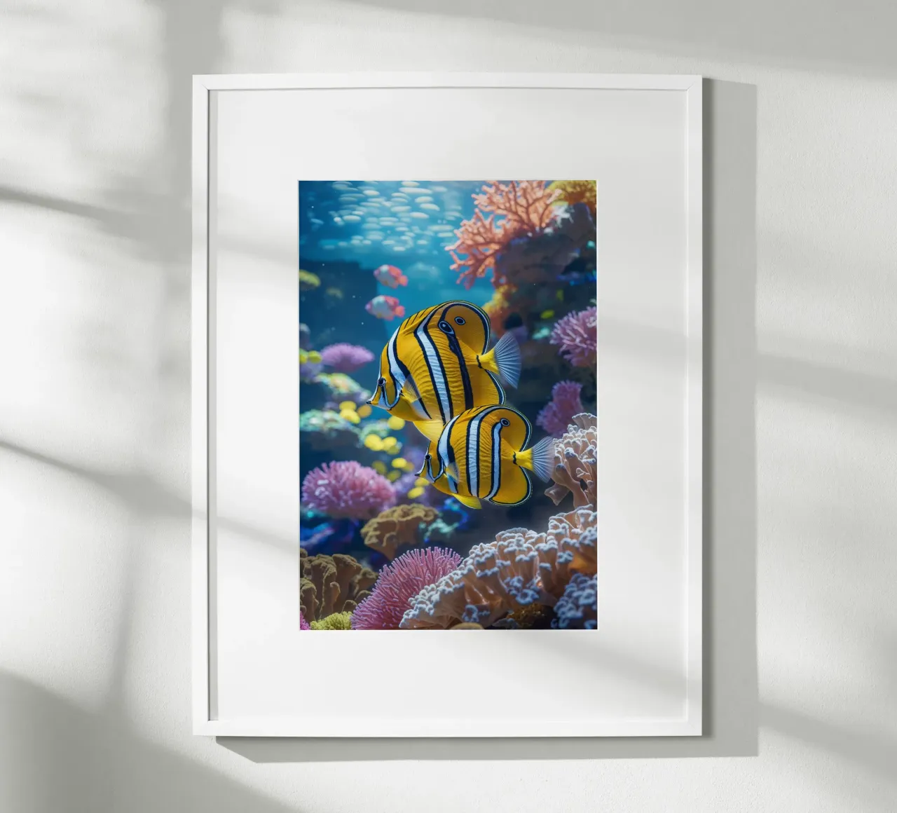 Vibrant Butterflyfish in Coral Paradise poster con telaio in alluminio da AlbertKlee