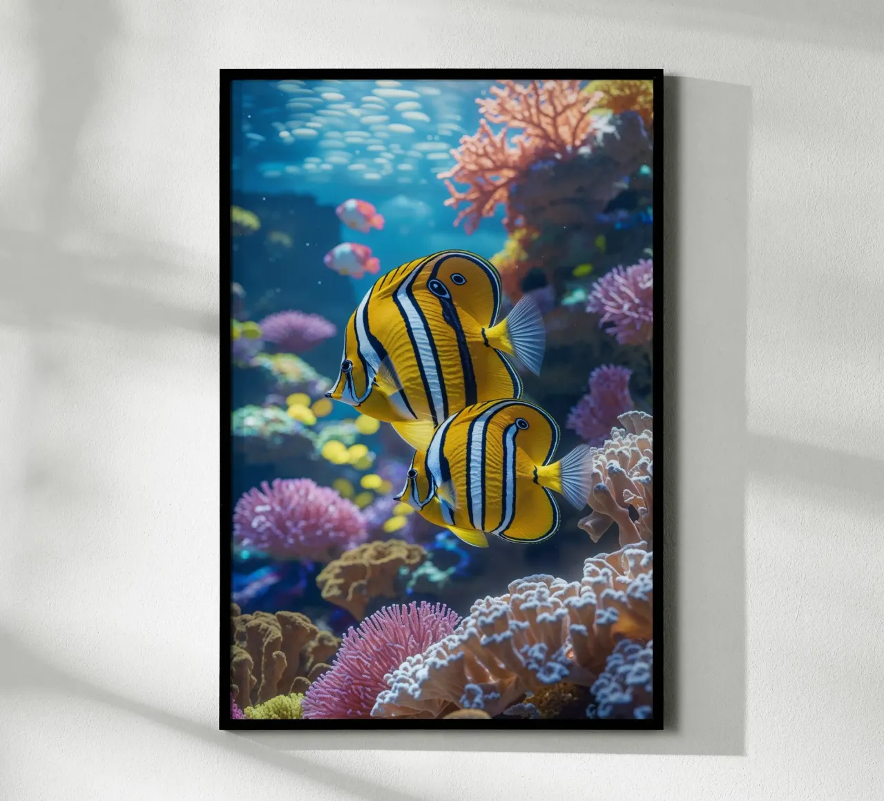Vibrant Butterflyfish in Coral Paradise poster con telaio in alluminio da AlbertKlee