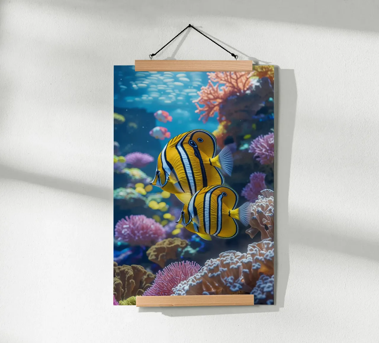 Vibrant Butterflyfish in Coral Paradise poster con telaio in alluminio da AlbertKlee