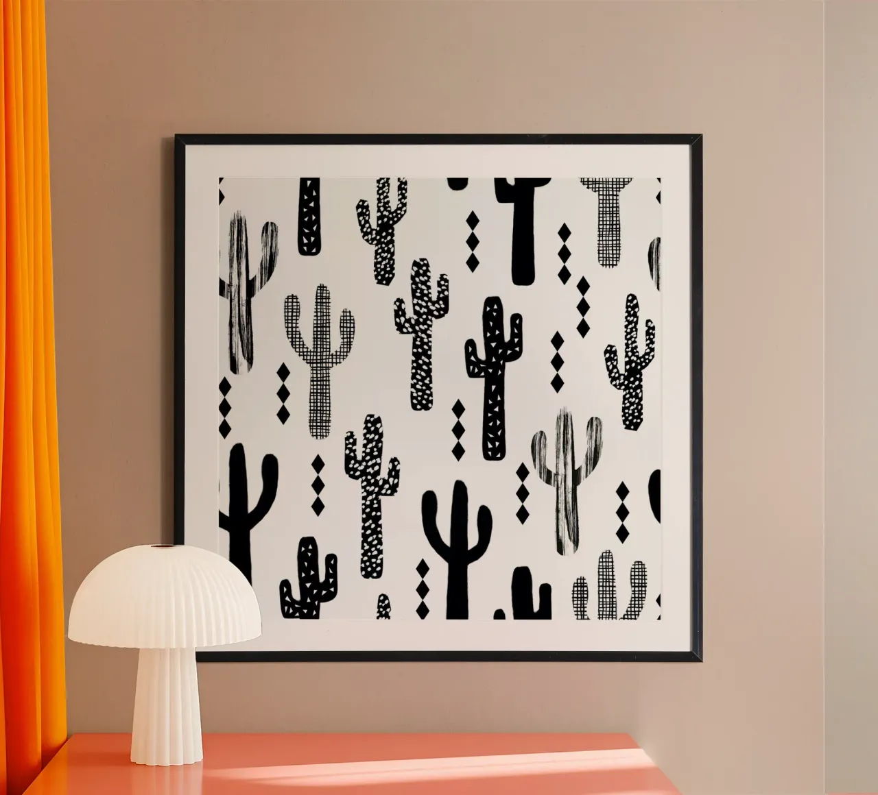 Cactus Black poster con telaio in plastica da Charlotte Winter