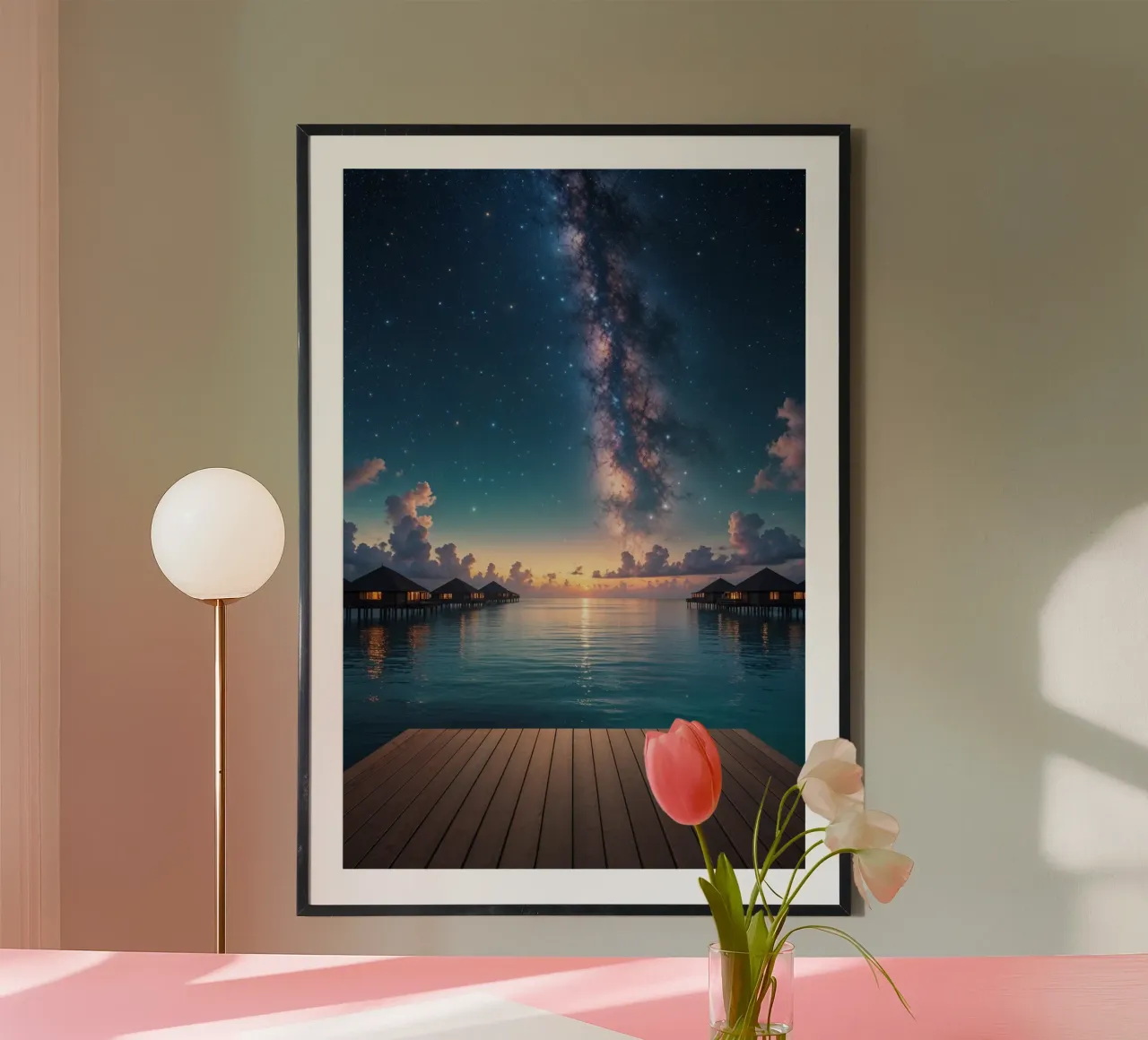 Galaxy Path Over the Ocean poster con telaio in alluminio da AlbertKlee