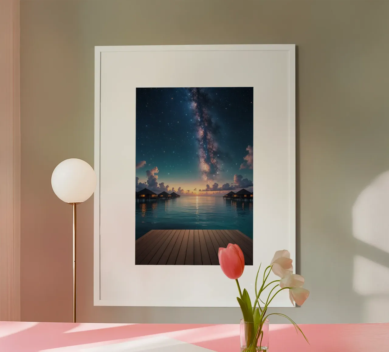 Galaxy Path Over the Ocean poster con telaio in alluminio da AlbertKlee