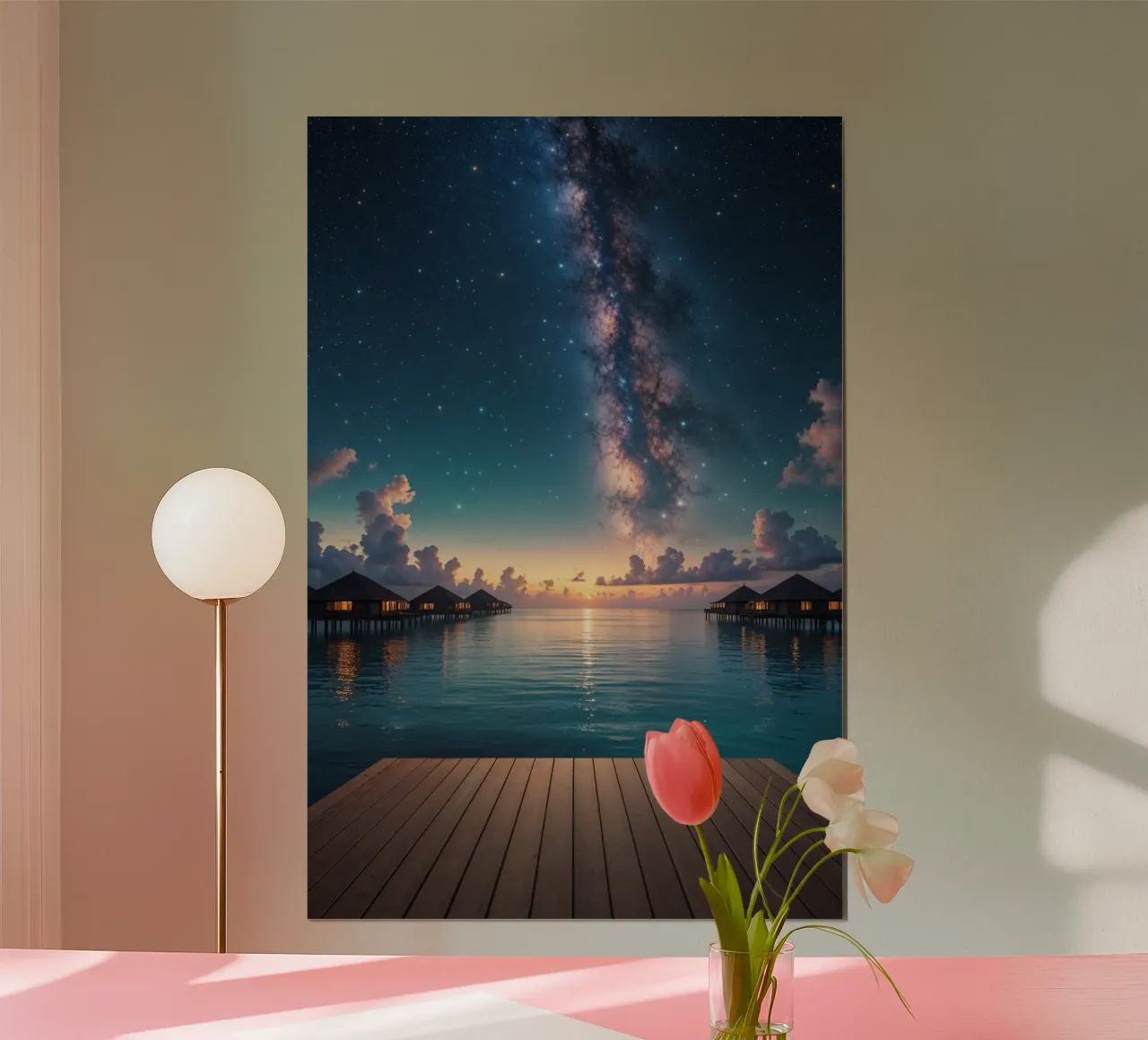 Galaxy Path Over the Ocean poster con telaio in alluminio da AlbertKlee