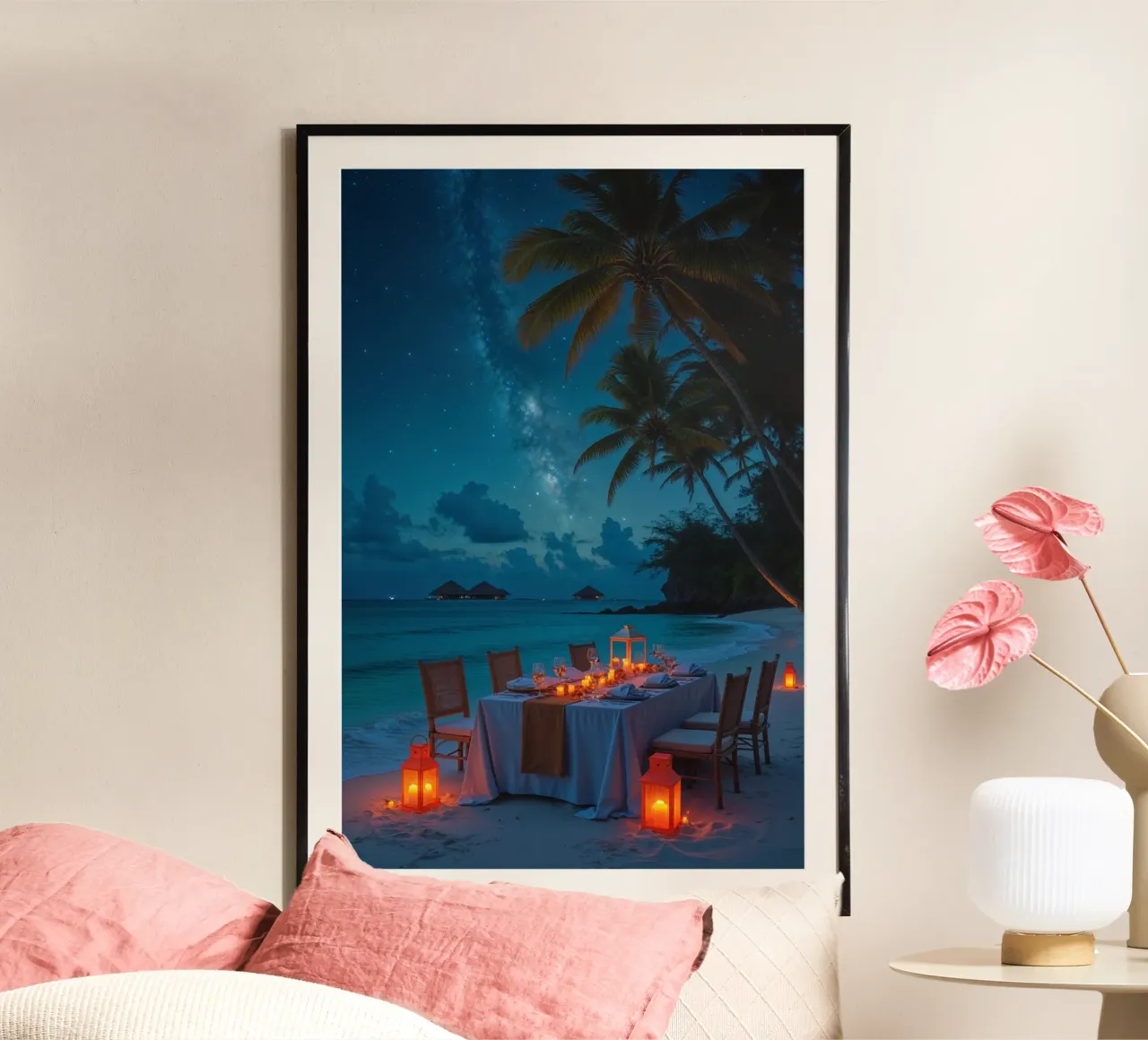 Serene Lantern-Lit Beachside Dining poster da AlbertKlee