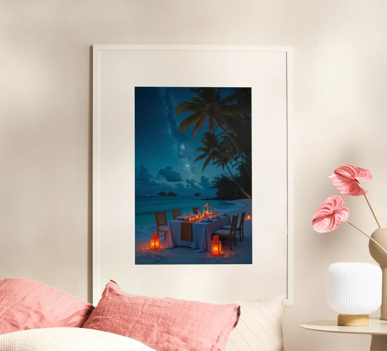 Serene Lantern-Lit Beachside Dining poster da AlbertKlee
