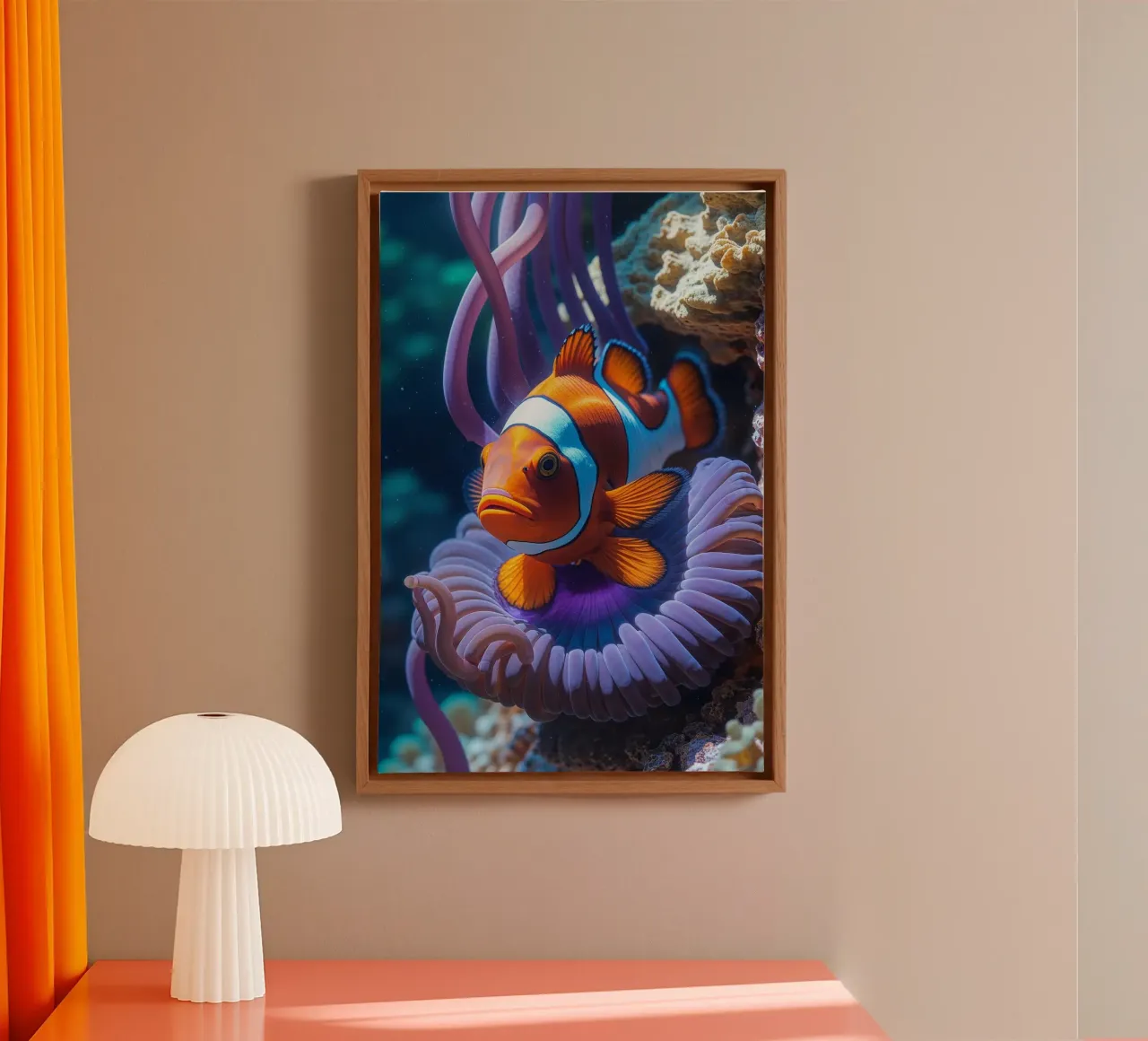 Orange Clownfish Guarding its Anemone Home tela da AlbertKlee