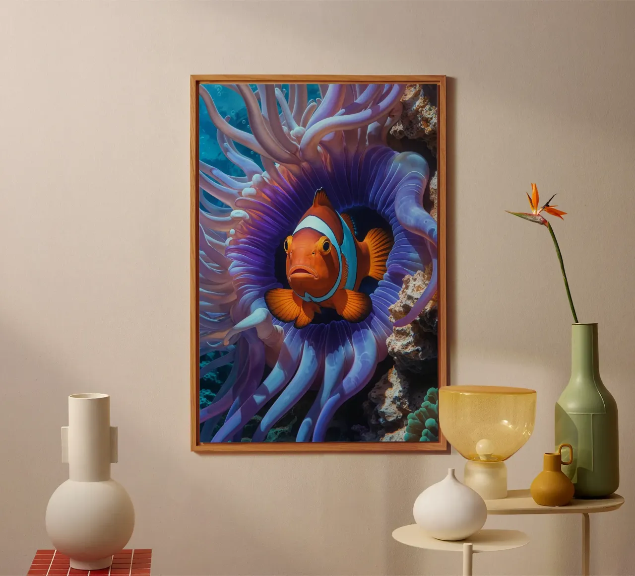 Clownfish Peeking from Anemone Sanctuary alluminio dibond da AlbertKlee