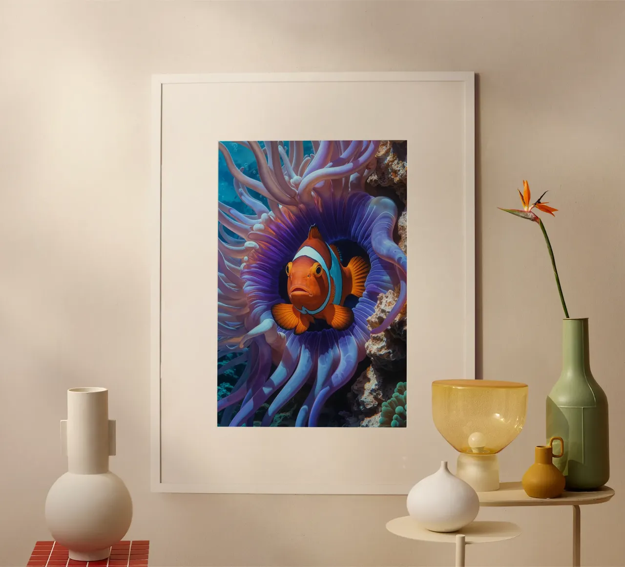 Clownfish Peeking from Anemone Sanctuary poster da AlbertKlee