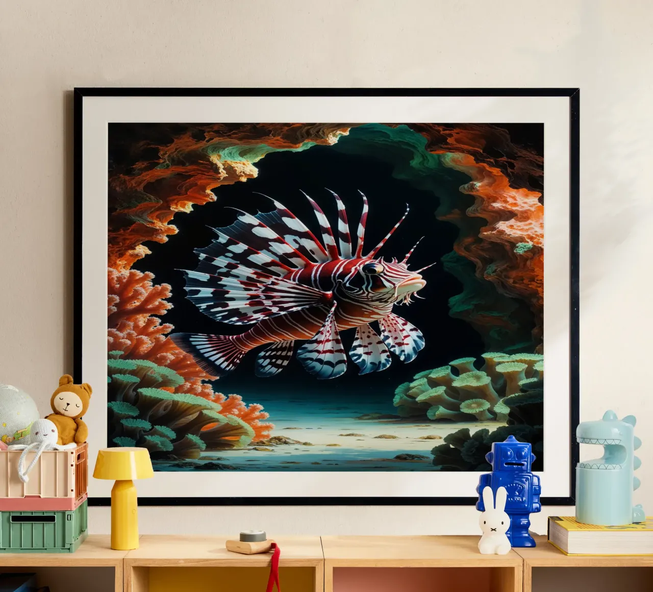 Lionfish in a Fiery Coral Arch carta hahnemühle da AlbertKlee