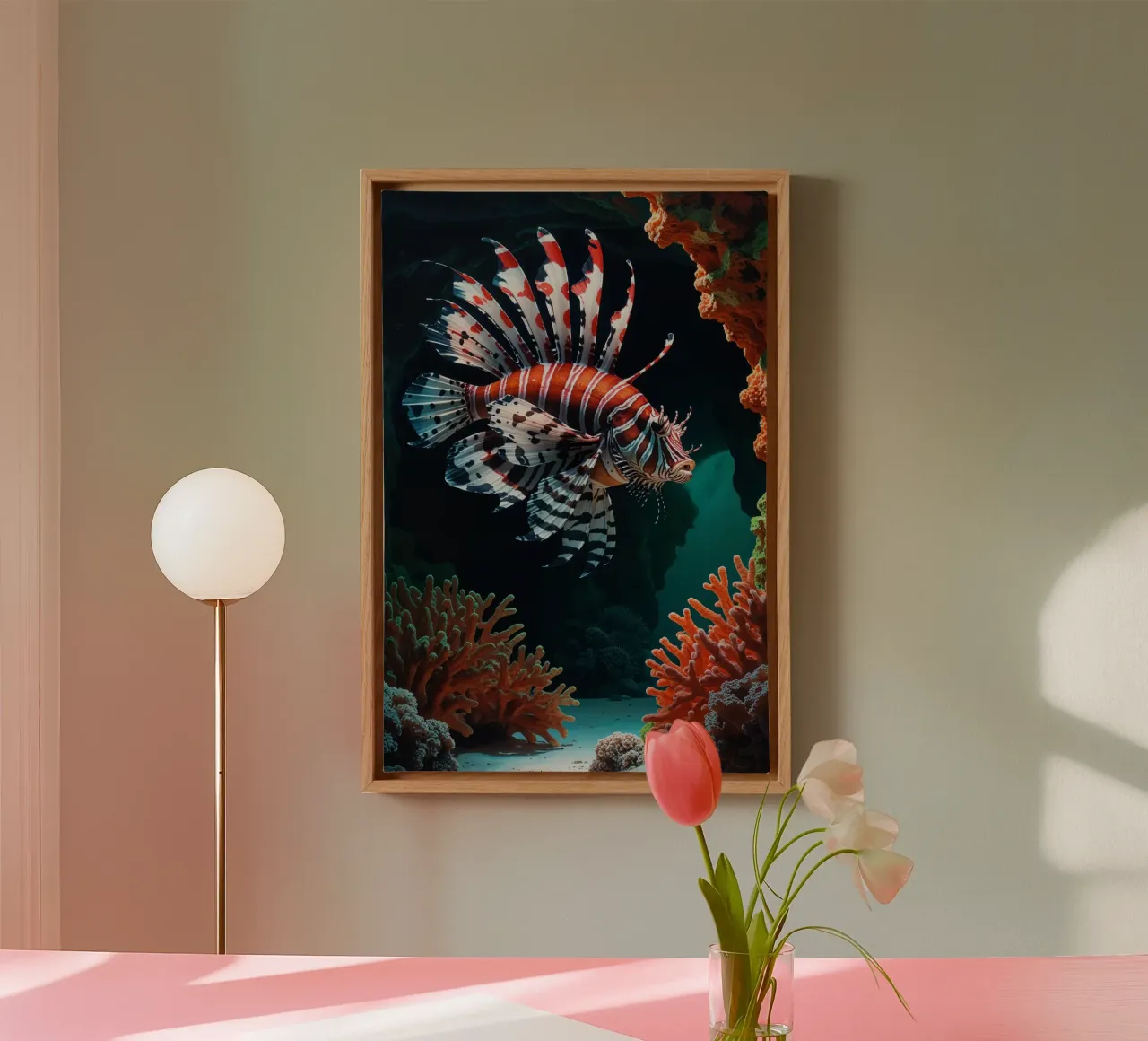 Lionfish in a Serene Coral Passage tela con Cornice a cassetta da AlbertKlee