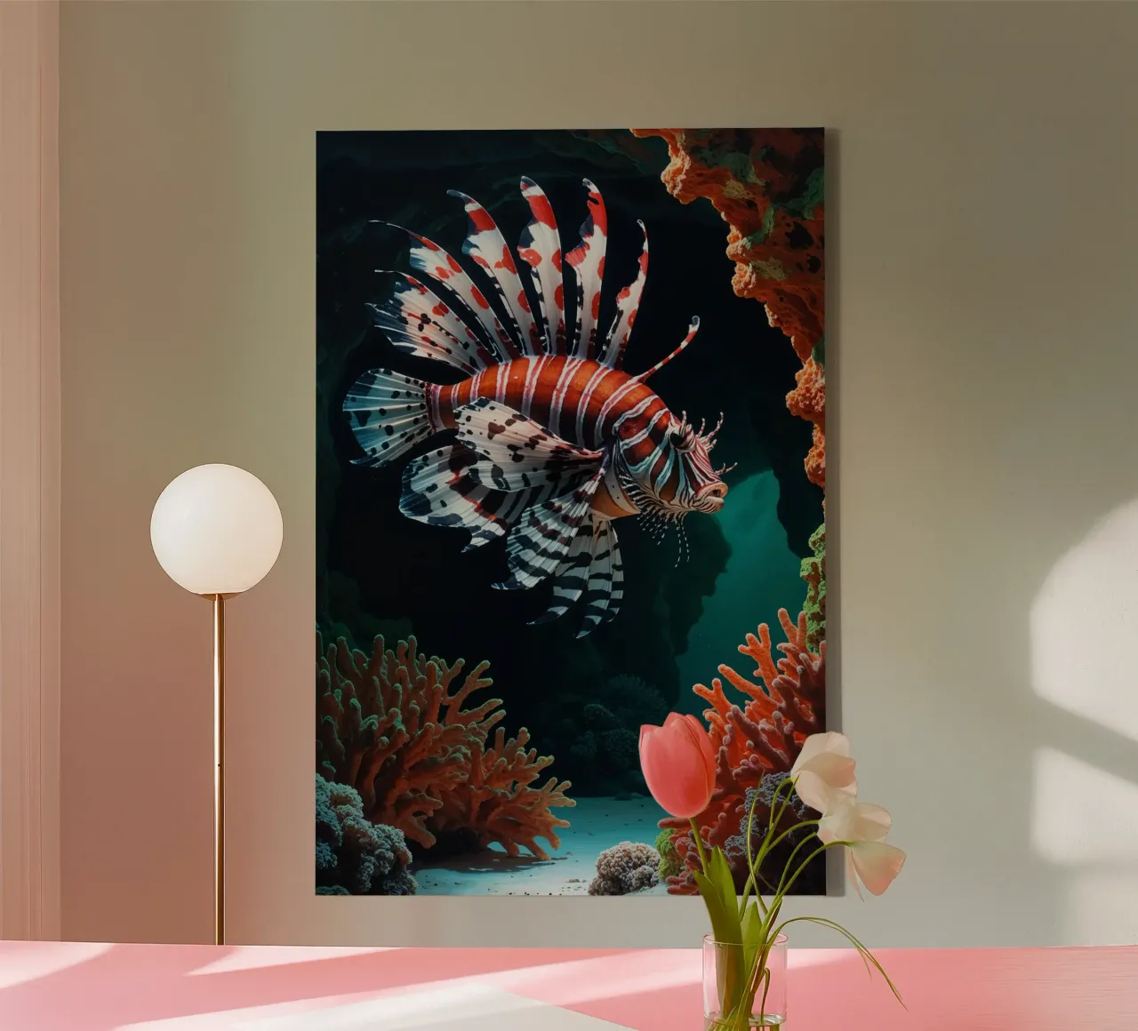 Lionfish in a Serene Coral Passage tela con Cornice a cassetta da AlbertKlee