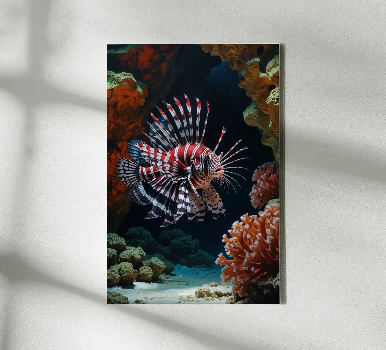 Lionfish Exploring Coral Depths tela con Cornice a cassetta da AlbertKlee