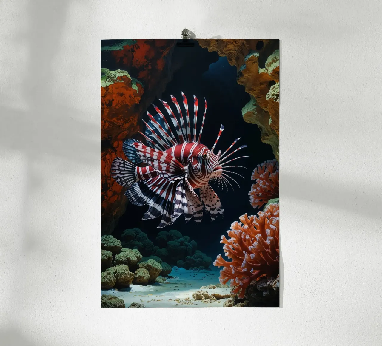 Lionfish Exploring Coral Depths carta hahnemühle da AlbertKlee
