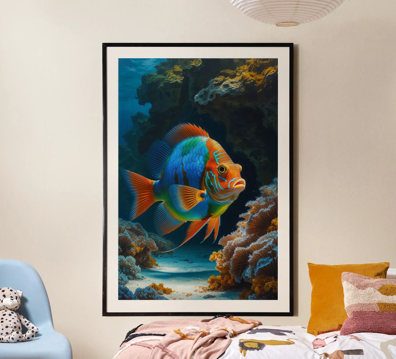 Dynamic Mandarin Fish in Coral Wonderland Poster von AlbertKlee