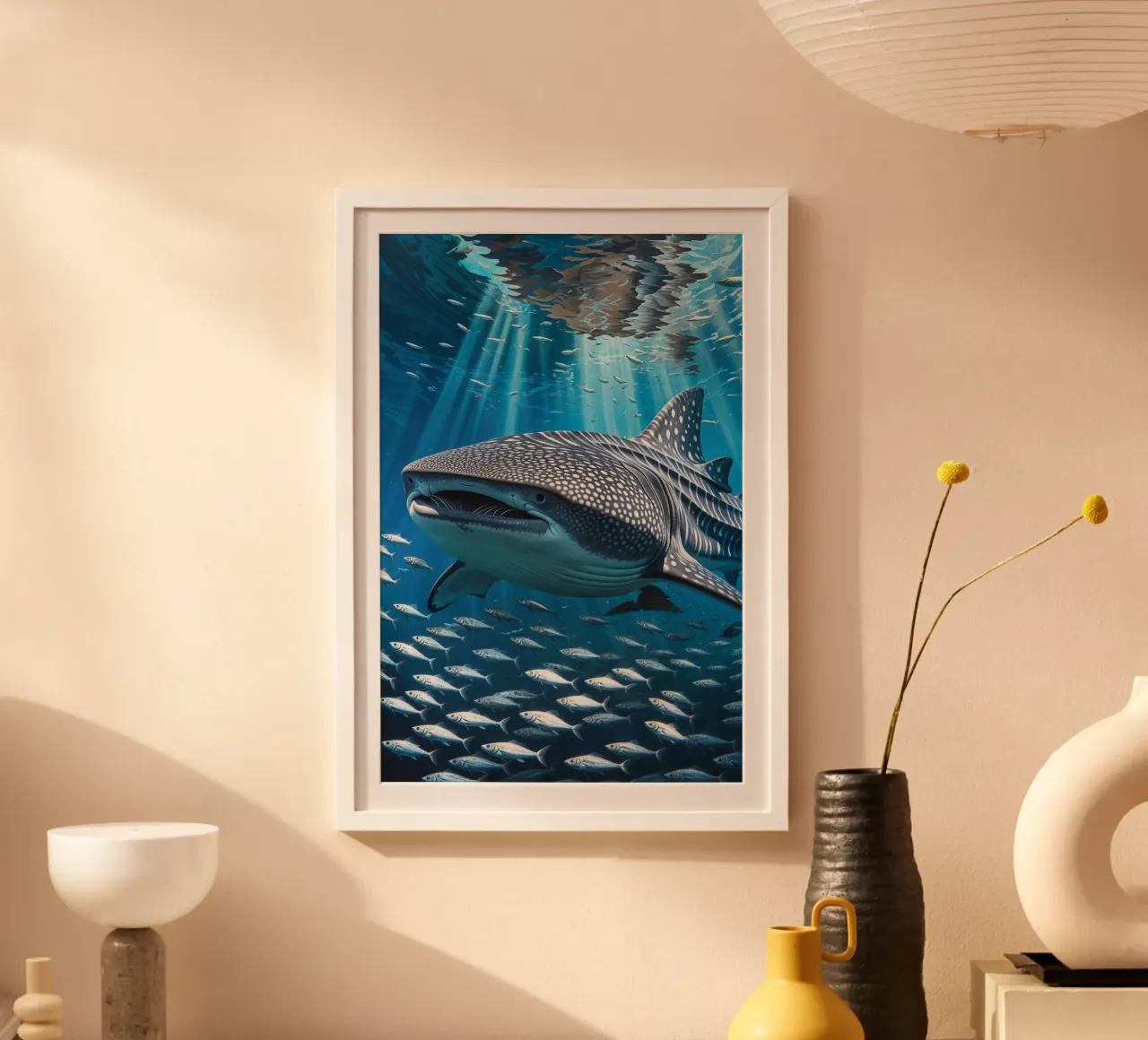 Majestic Whale Shark Underwater Harmony poster con telaio in plastica da AlbertKlee