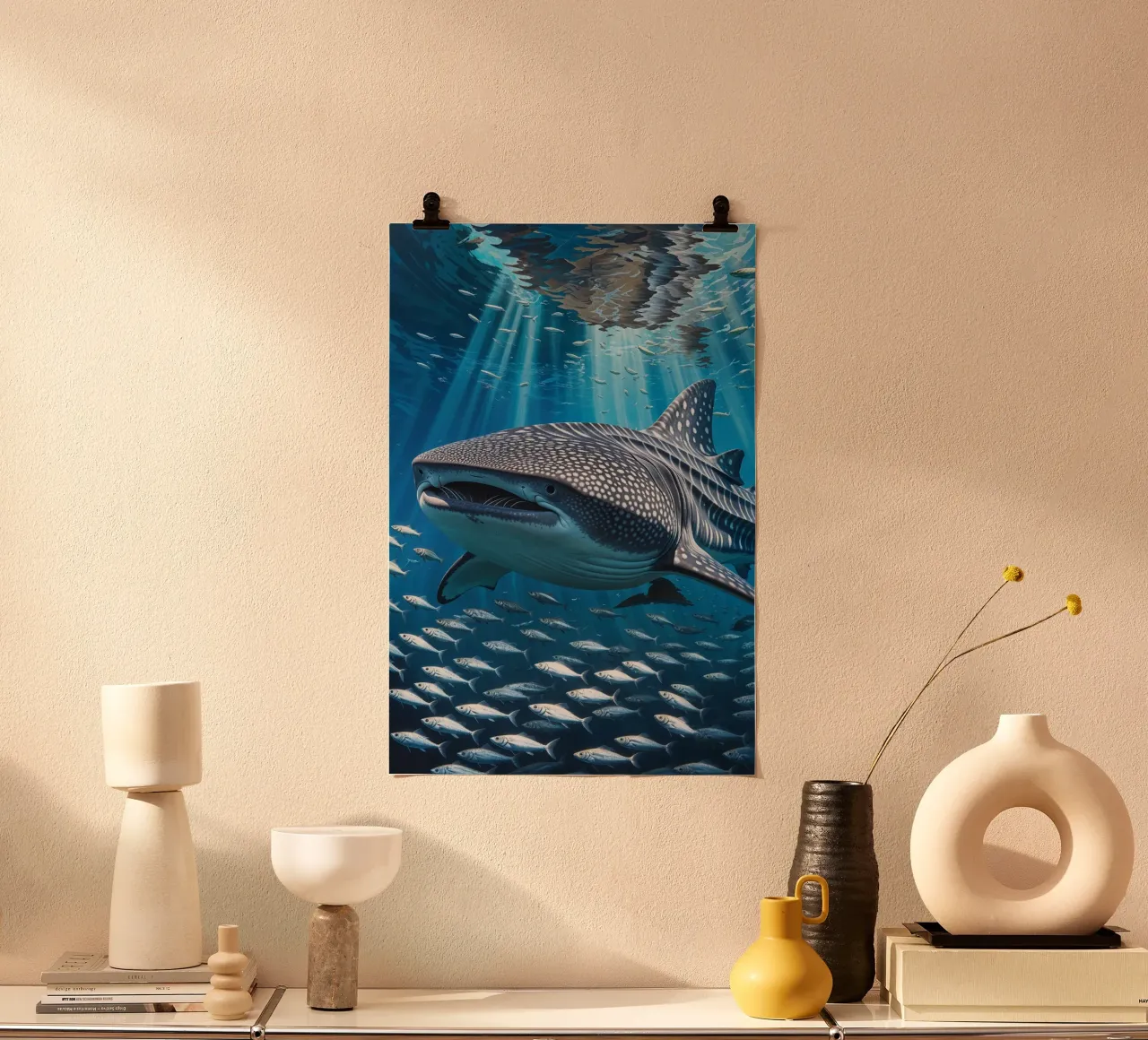 Majestic Whale Shark Underwater Harmony poster con telaio in plastica da AlbertKlee