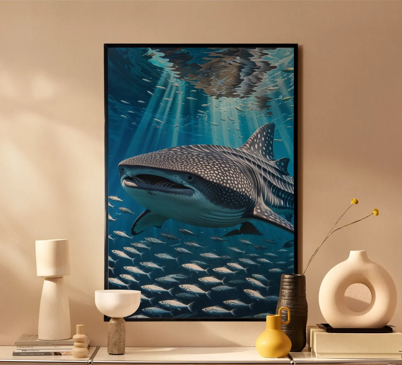 Majestic Whale Shark Underwater Harmony poster con telaio in plastica da AlbertKlee