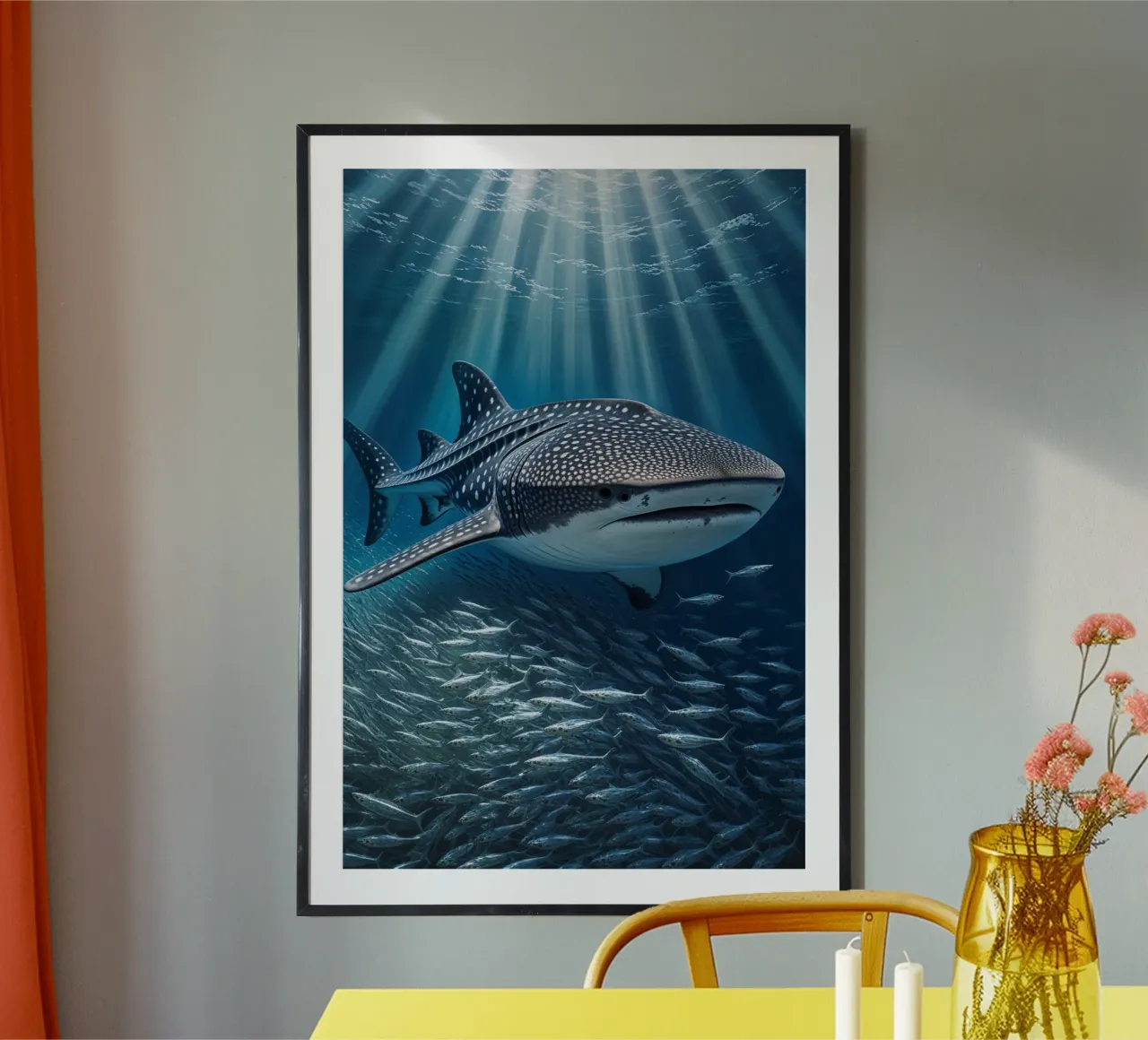 Whale Shark Gliding in Oceanic Elegance poster con marco de madera de AlbertKlee