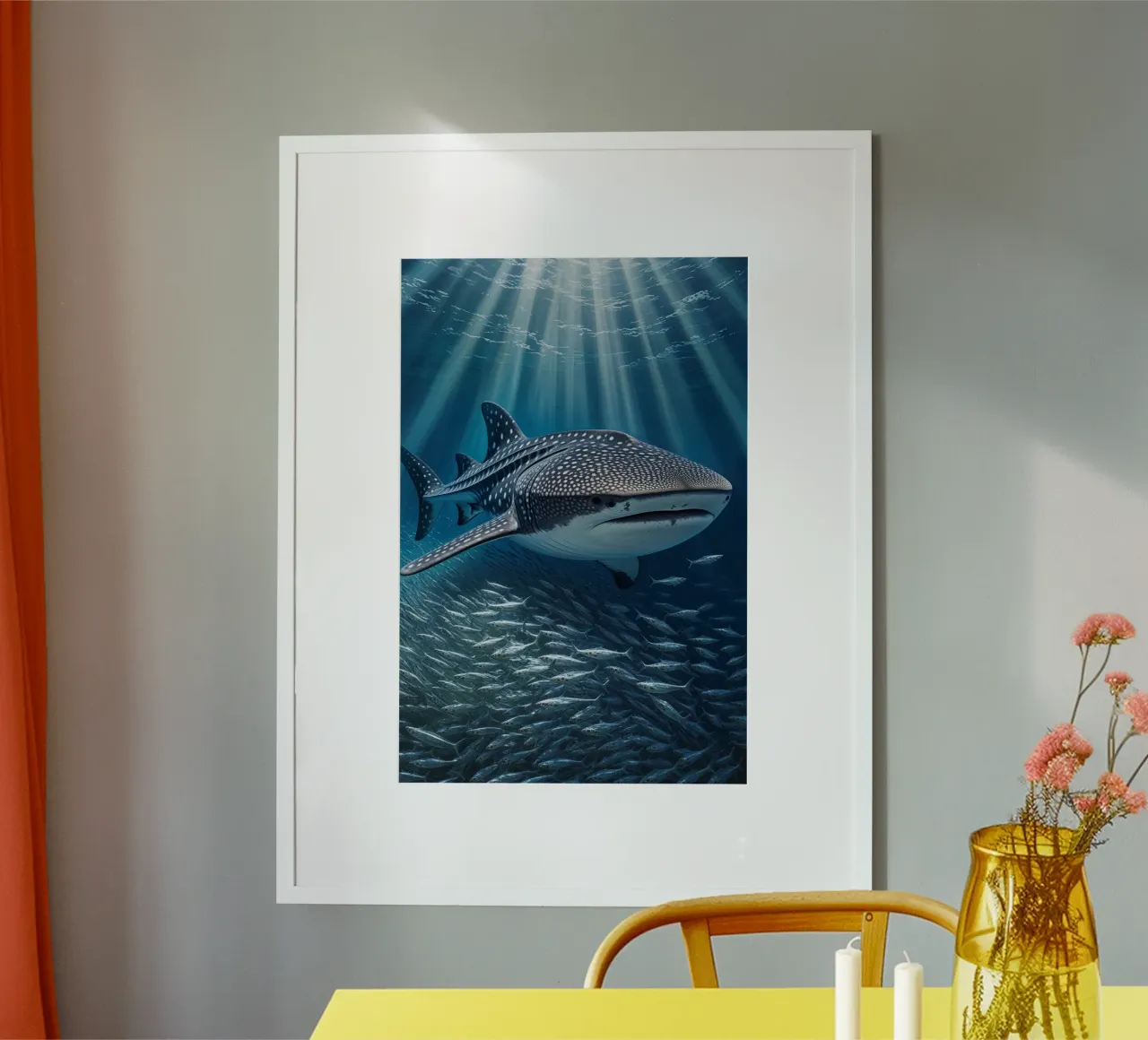 Whale Shark Gliding in Oceanic Elegance poster con marco de madera de AlbertKlee