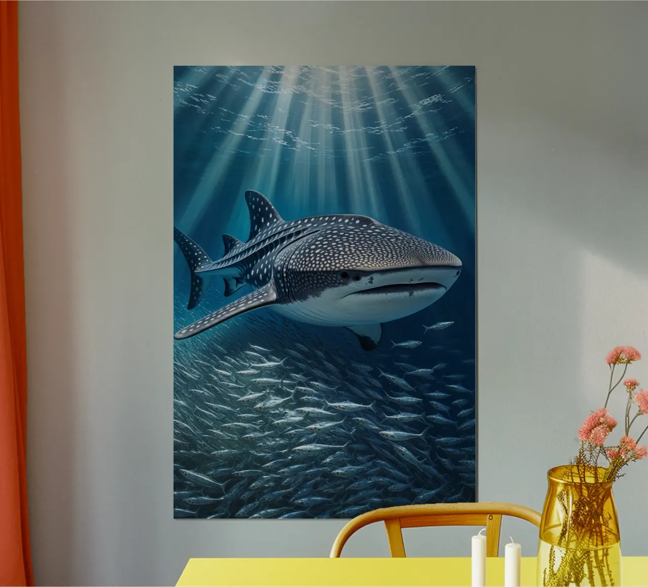 Whale Shark Gliding in Oceanic Elegance poster con marco de madera de AlbertKlee
