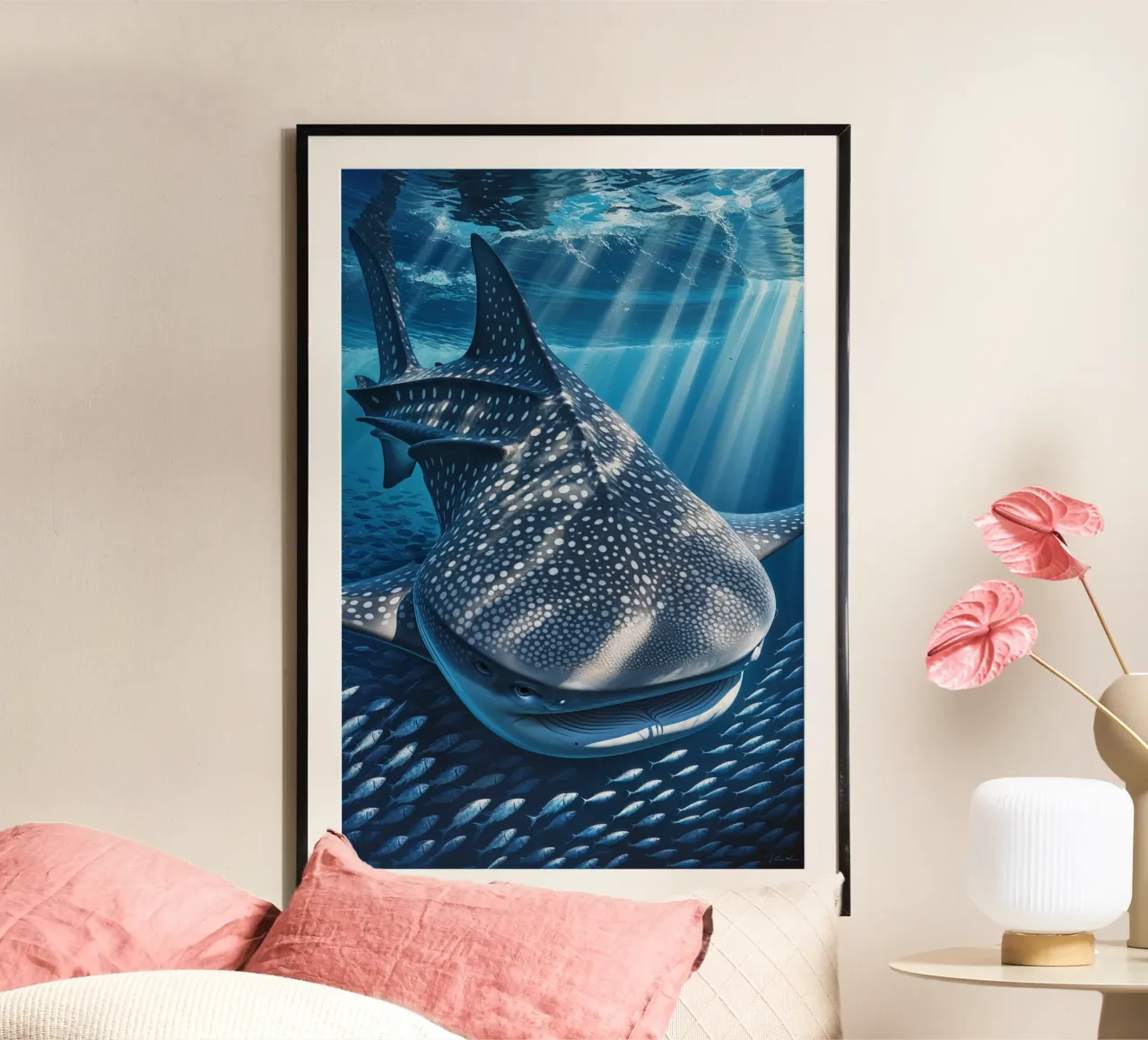Whale Shark in Sunlit Marine Paradise poster da AlbertKlee