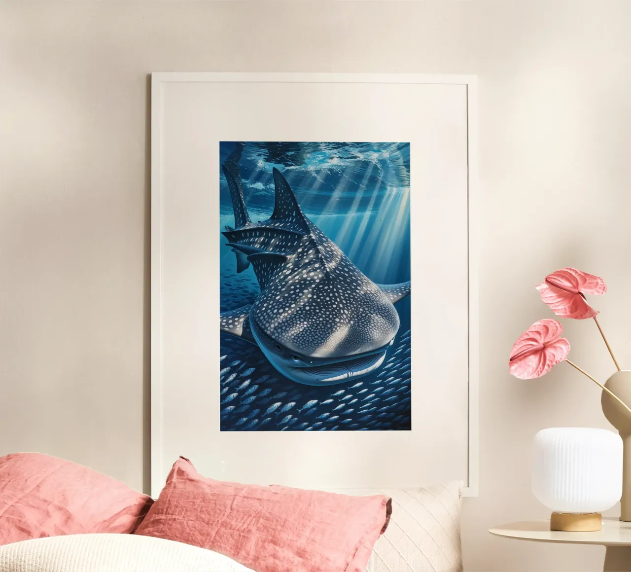 Whale Shark in Sunlit Marine Paradise poster da AlbertKlee