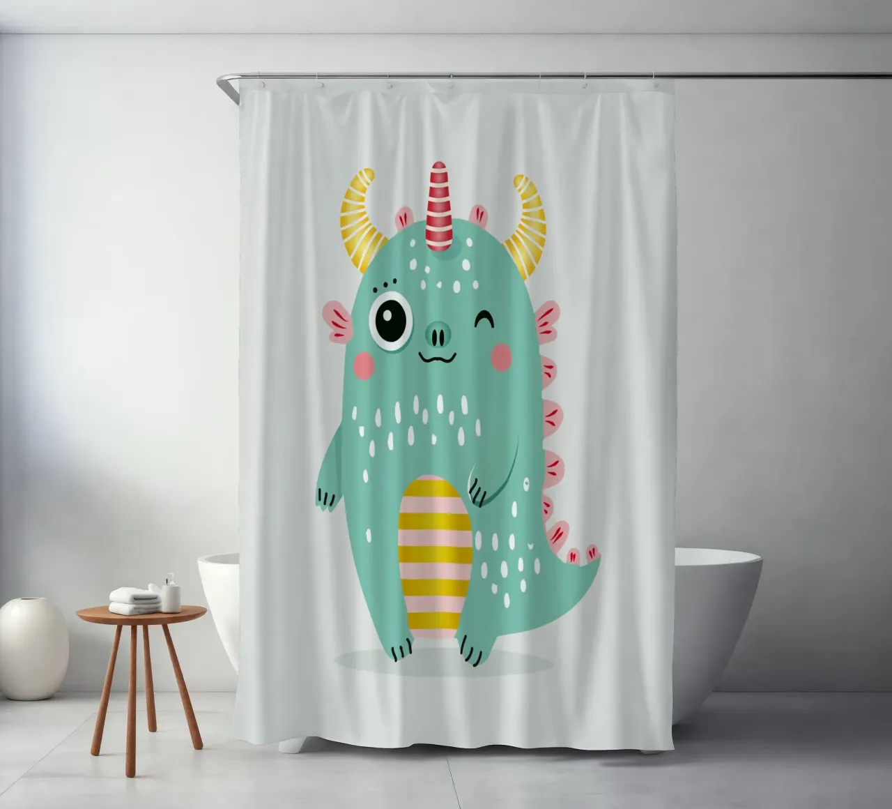 Simpatico mostro con corna colorate tenda da doccia da namosh