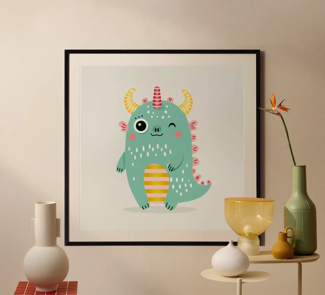 Simpatico mostro con corna colorate carta hahnemühle da namosh