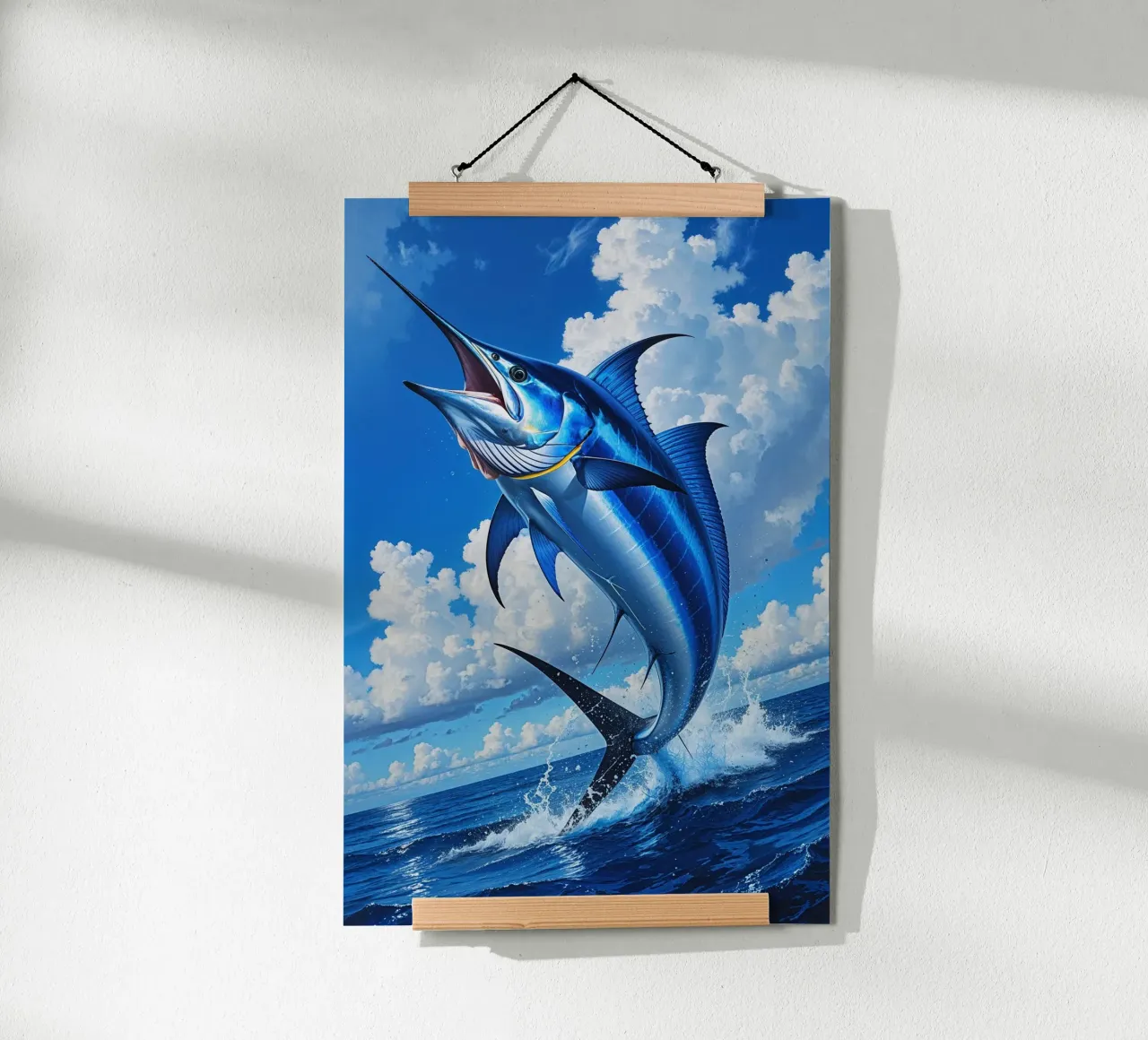 Majestic Blue Marlin Leaping from the Ocean poster con telaio in plastica da AlbertKlee