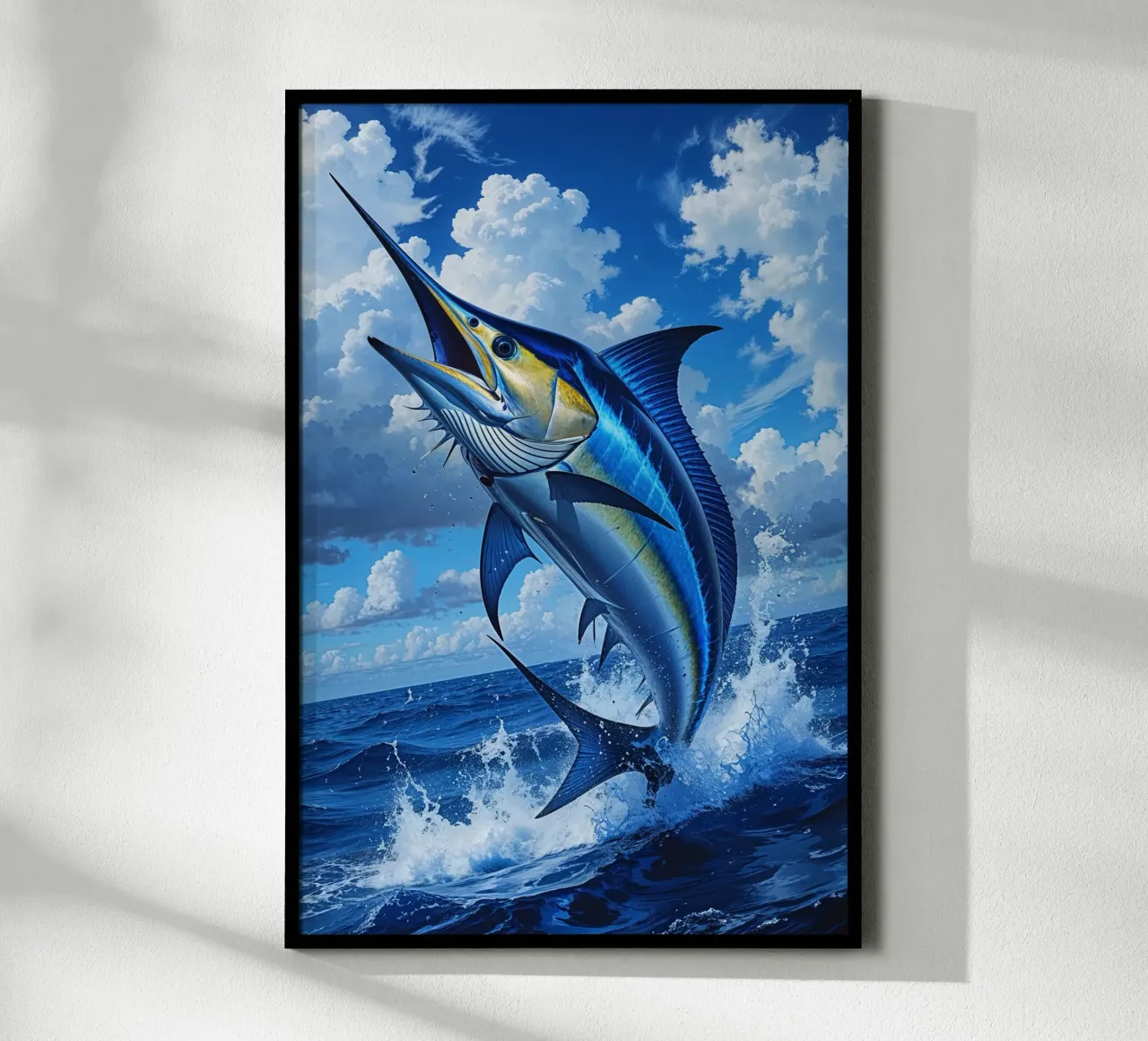Blue Marlin in Full Flight poster con telaio in plastica da AlbertKlee