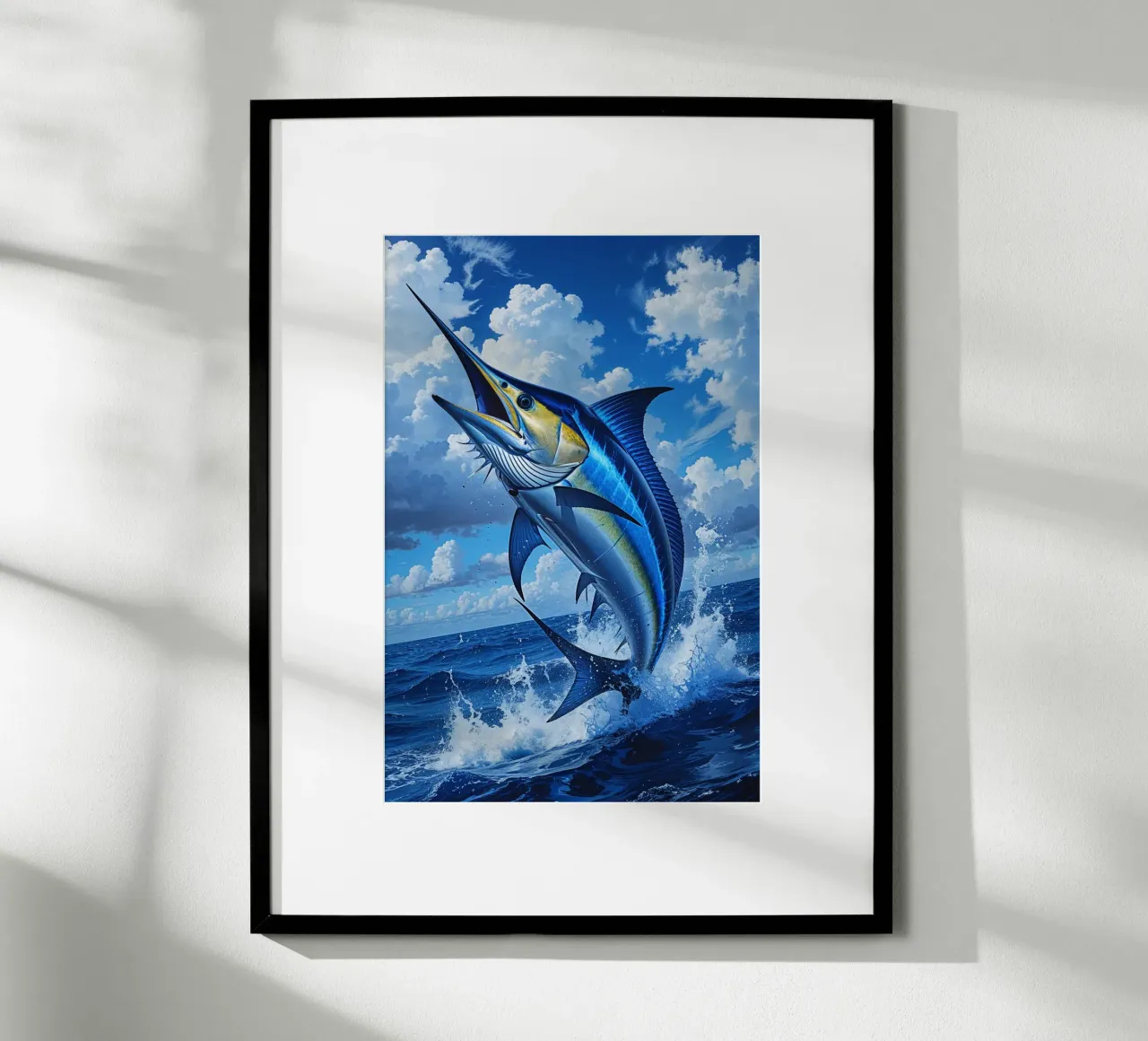 Blue Marlin in Full Flight poster con telaio in plastica da AlbertKlee