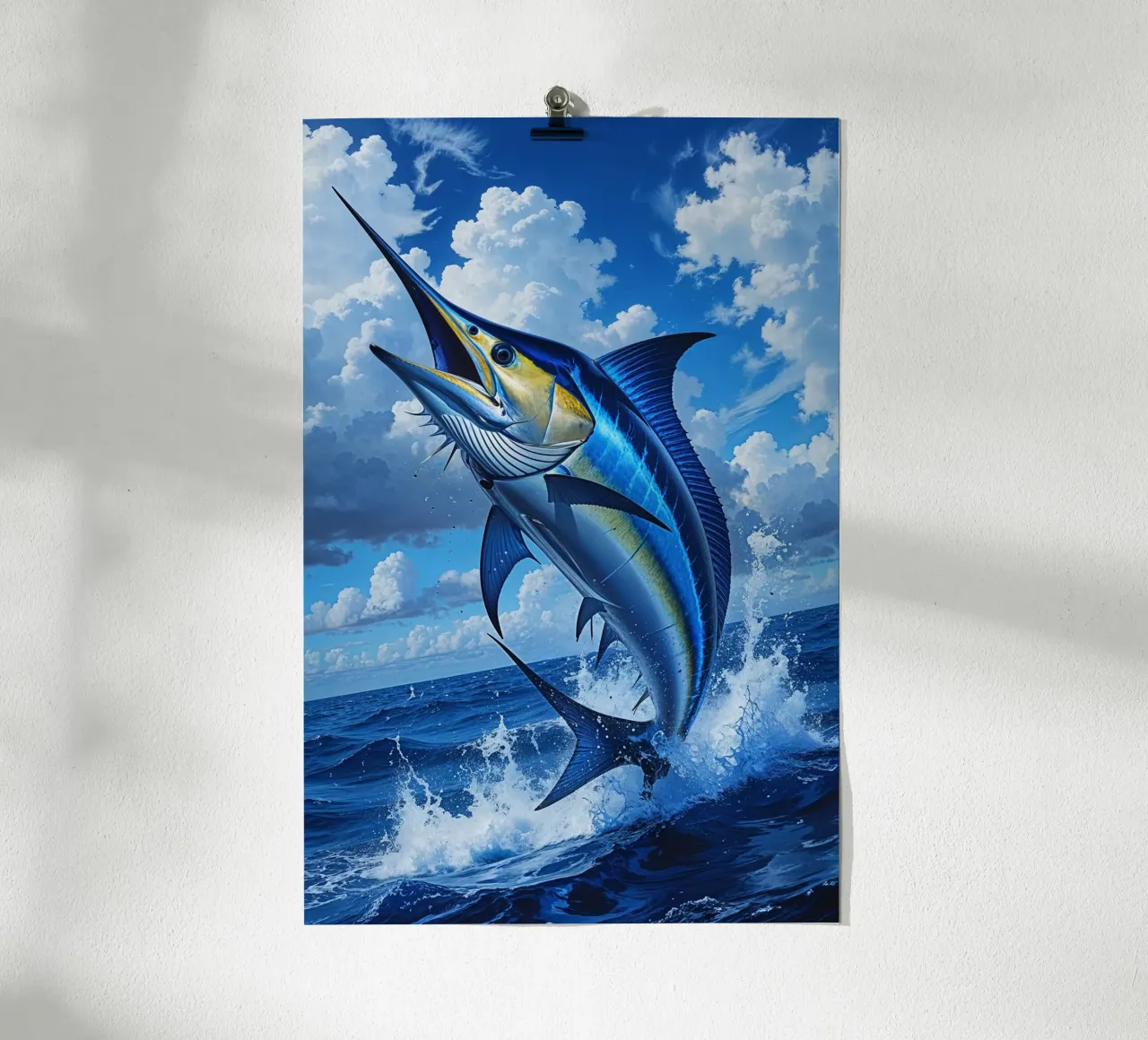 Blue Marlin in Full Flight poster con telaio in plastica da AlbertKlee