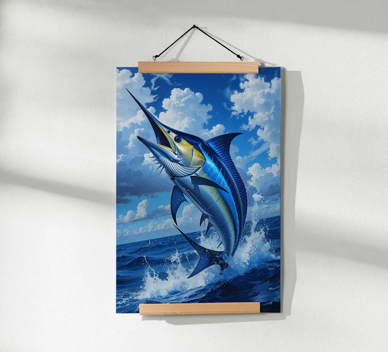 Blue Marlin in Full Flight poster con telaio in plastica da AlbertKlee