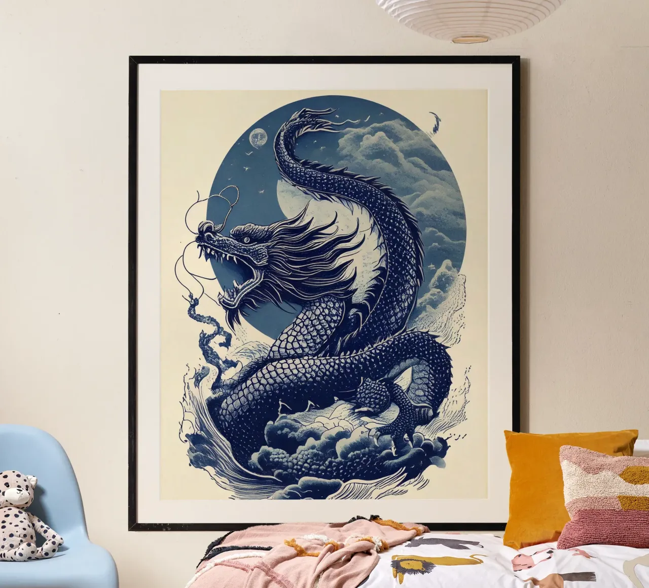 Blue dragon poster con telaio in alluminio da tylerstudio